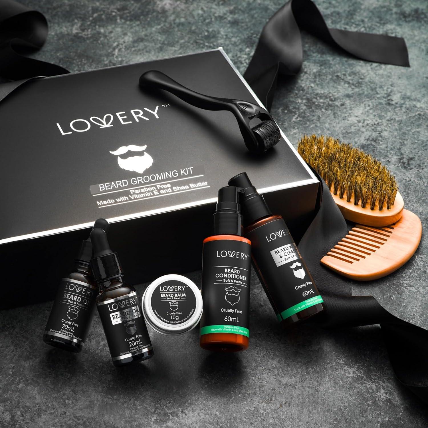 Kit de Cuidado de Barba Lovery 12 Piezas con Aceite y Jabón