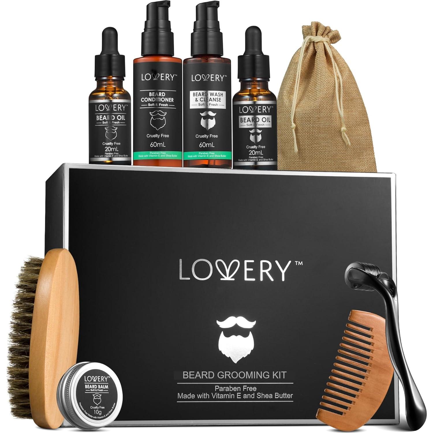 Kit de Cuidado de Barba Lovery 12 Piezas con Aceite y Jabón