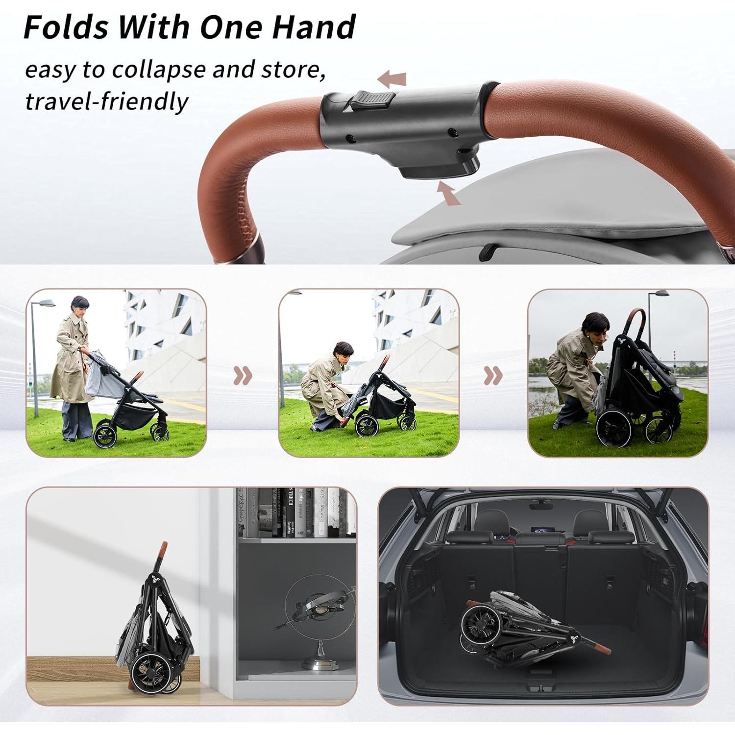 Carrito de Bebé Tinyiota Plegable con Capota UPF 50+ Gris