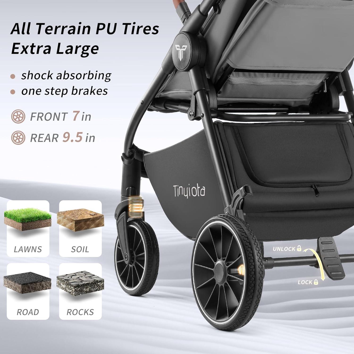 Carrito de Bebé Tinyiota Plegable con Capota UPF 50+ Gris