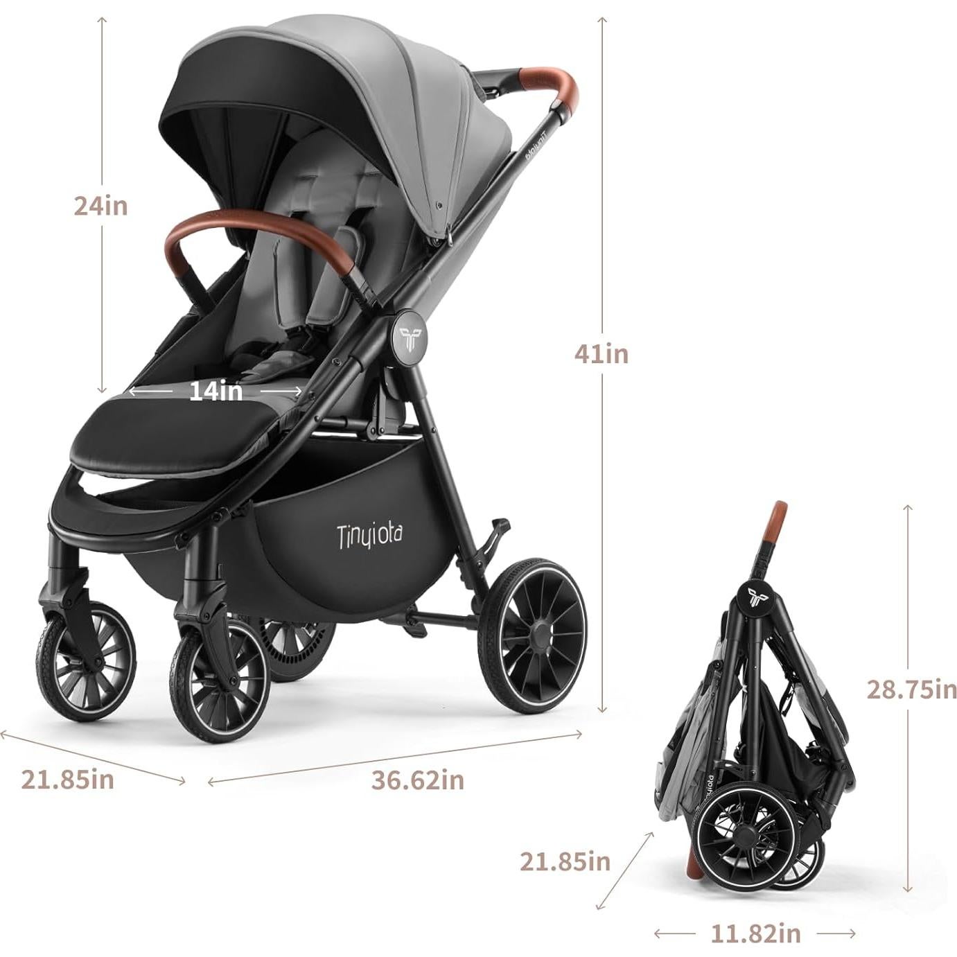 Carrito de Bebé Tinyiota Plegable con Capota UPF 50+ Gris