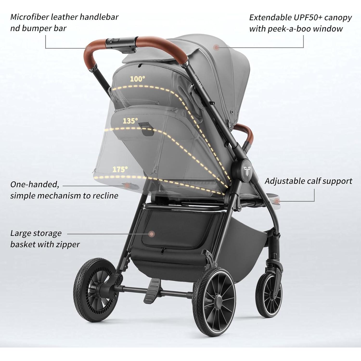 Carrito de Bebé Tinyiota Plegable con Capota UPF 50+ Gris