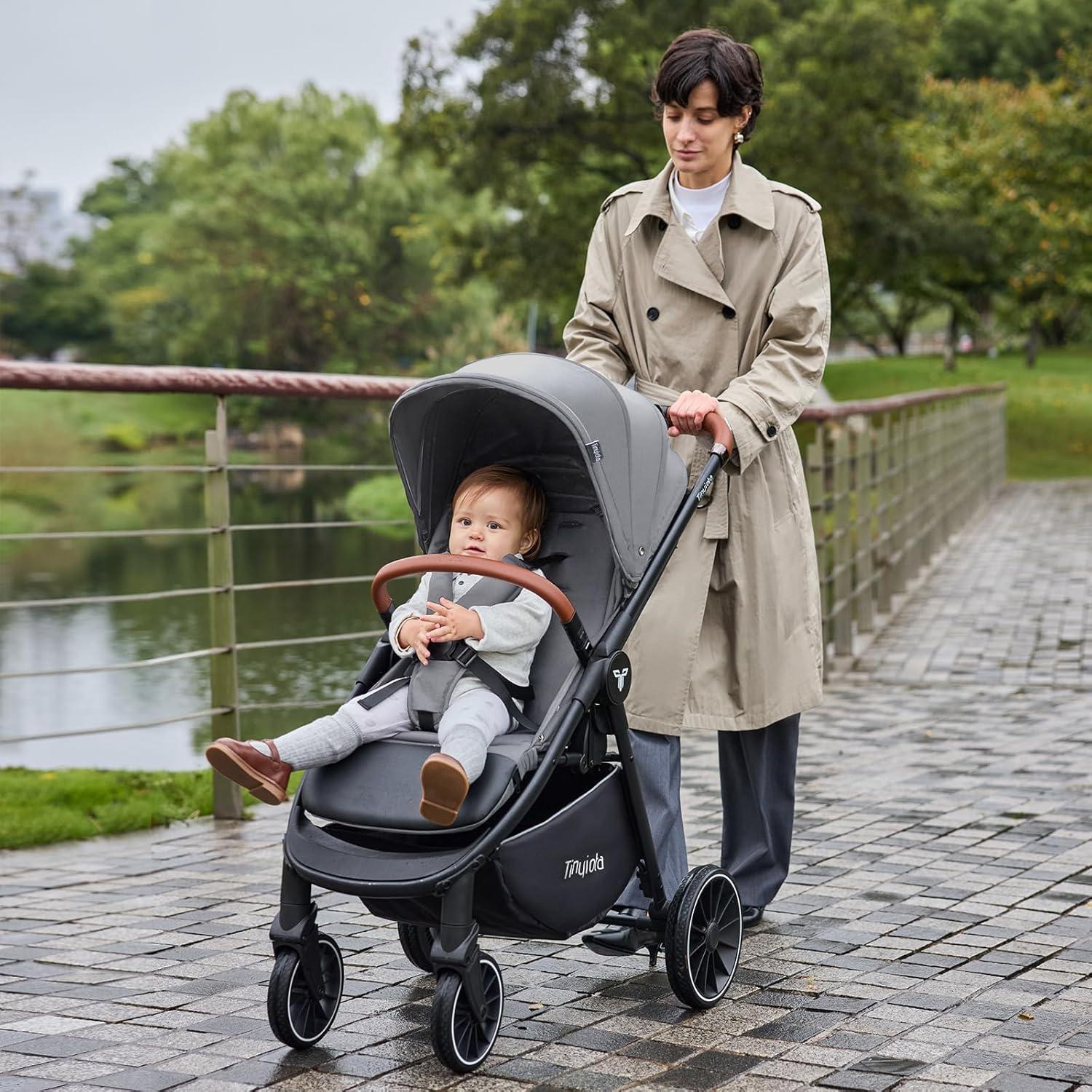 Carrito de Bebé Tinyiota Plegable con Capota UPF 50+ Gris