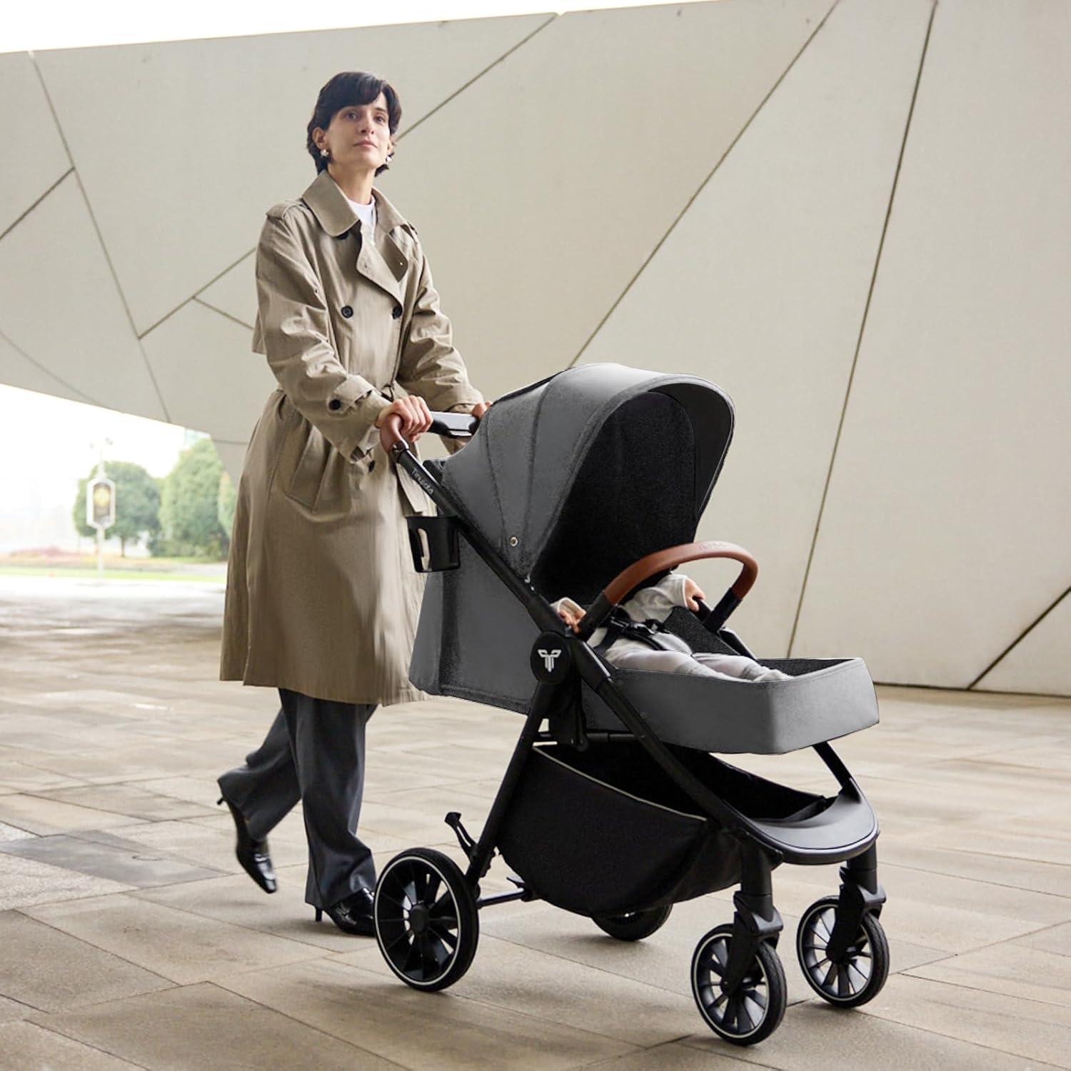 Carrito de Bebé Tinyiota Plegable con Capota UPF 50+ Gris