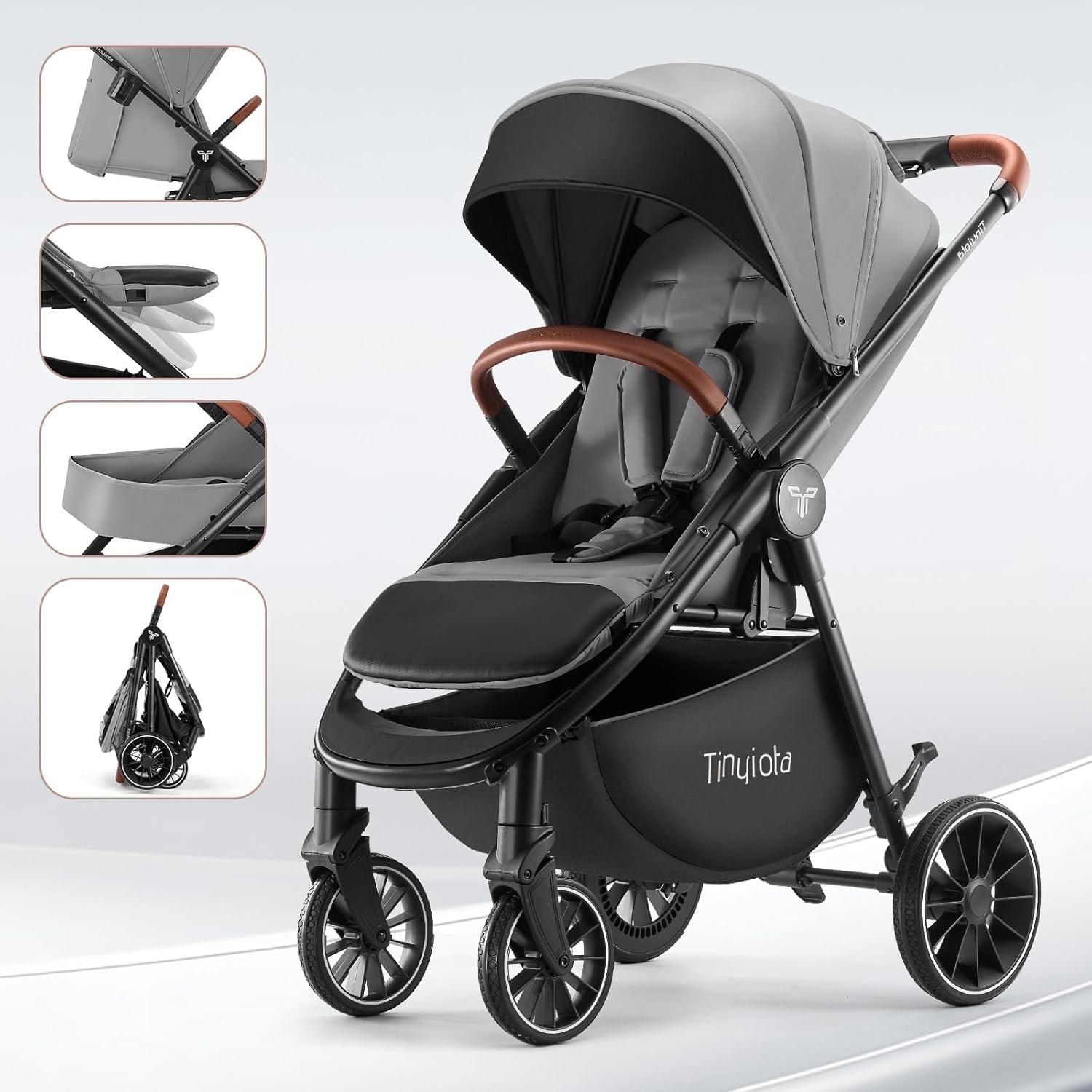 Carrito de Bebé Tinyiota Plegable con Capota UPF 50+ Gris