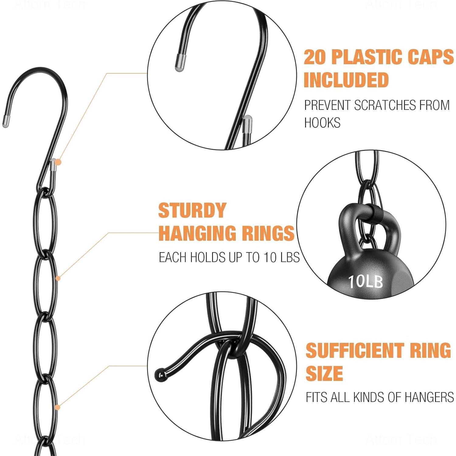 Perchas de Cadena NiHome 10-Pack Metal Negro Ahorra Espacio