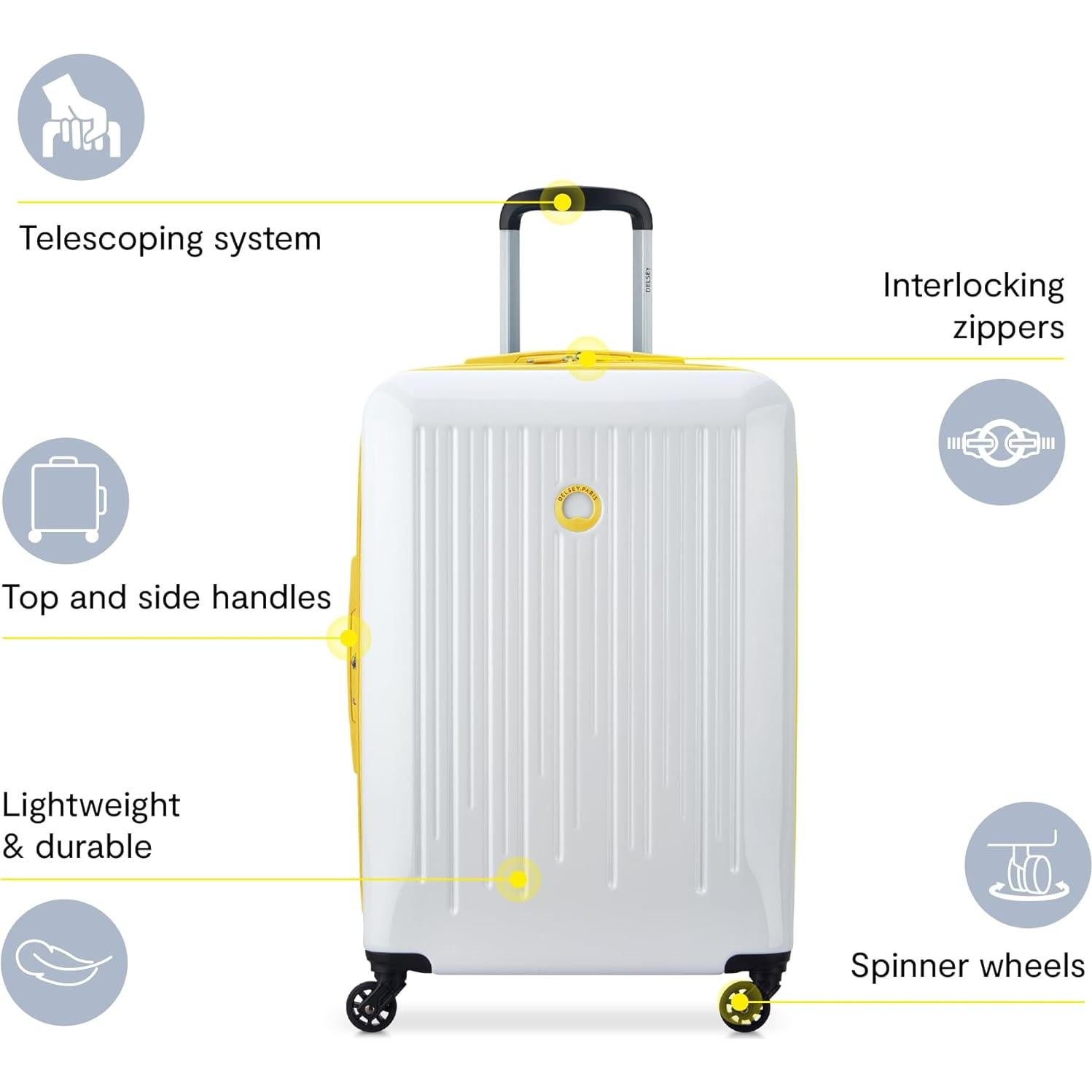 Maleta Expandible Delsey Paris Christine 71 cm Blanca con Amarillo