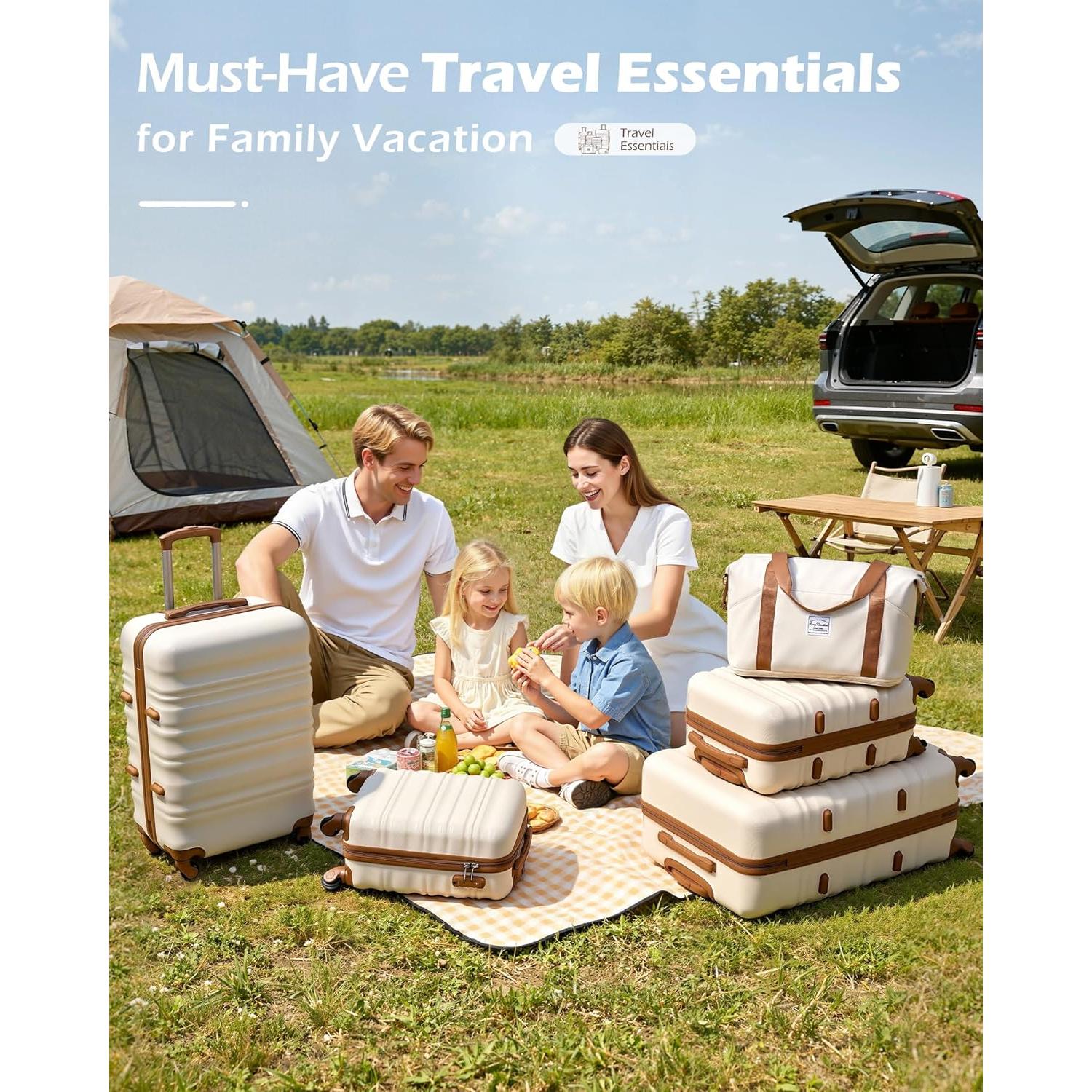 Set de Maletas de 6 Piezas Long Vacation Beige-Marrón