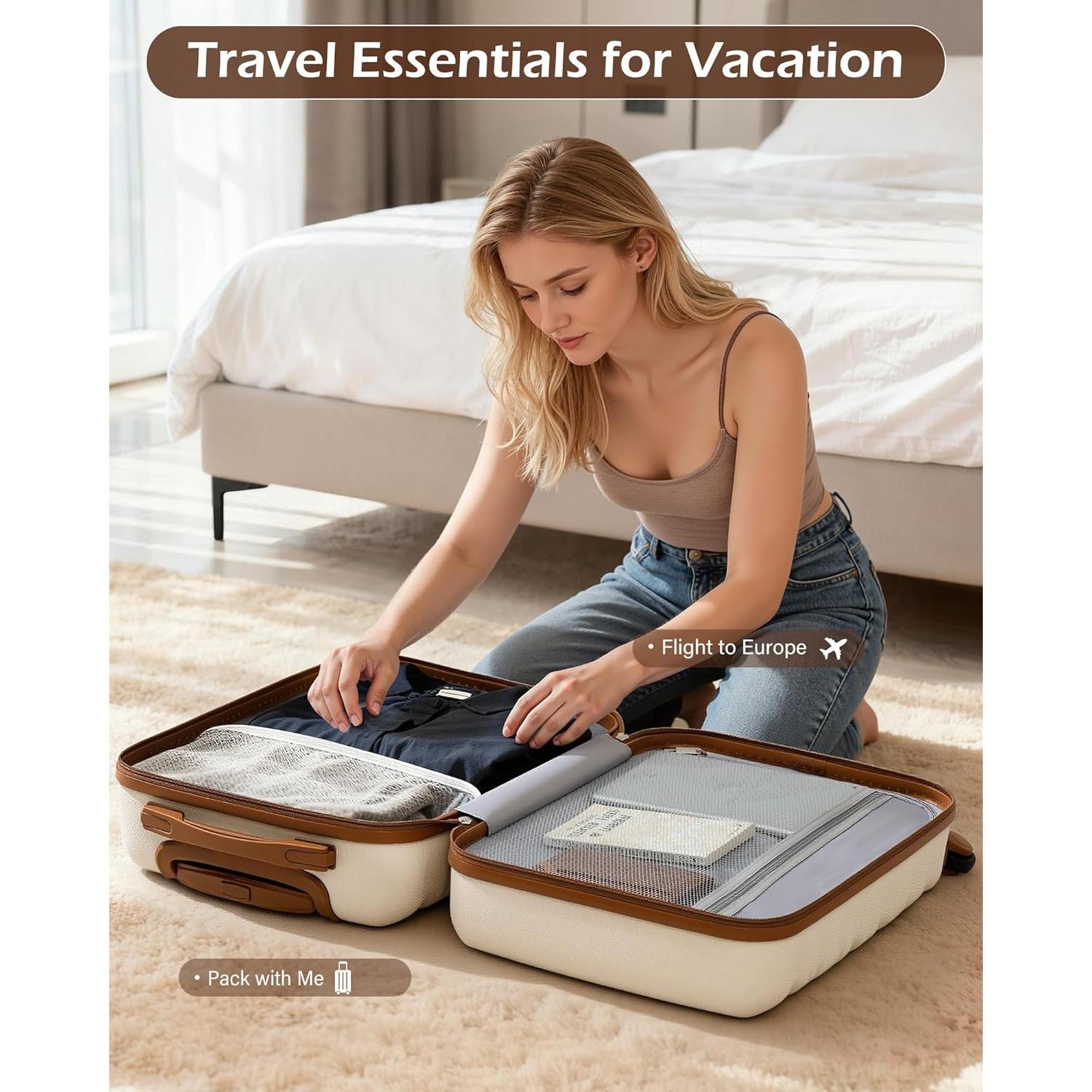 Set de Maletas de 6 Piezas Long Vacation Beige-Marrón