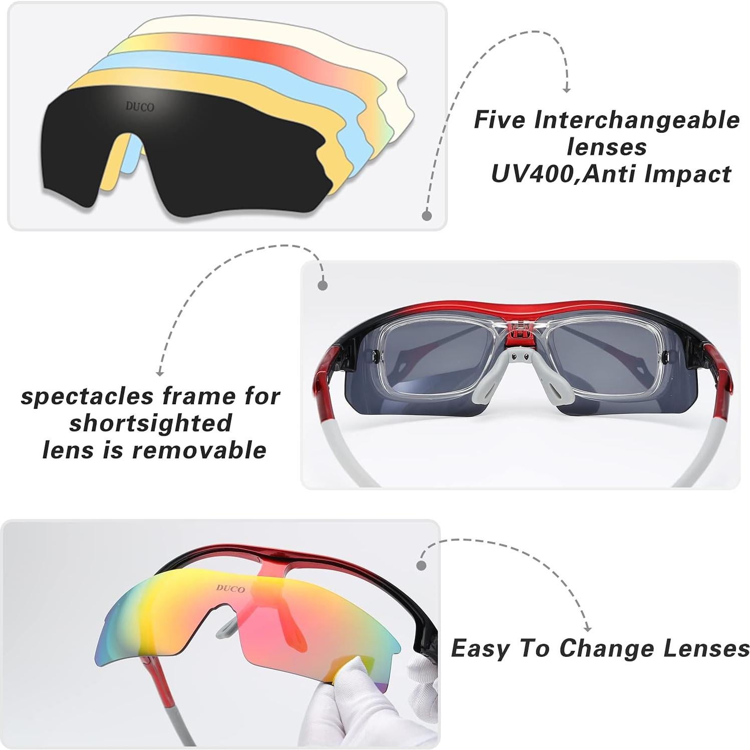 Gafas de sol deportivas DUCO con 5 lentes intercambiables
