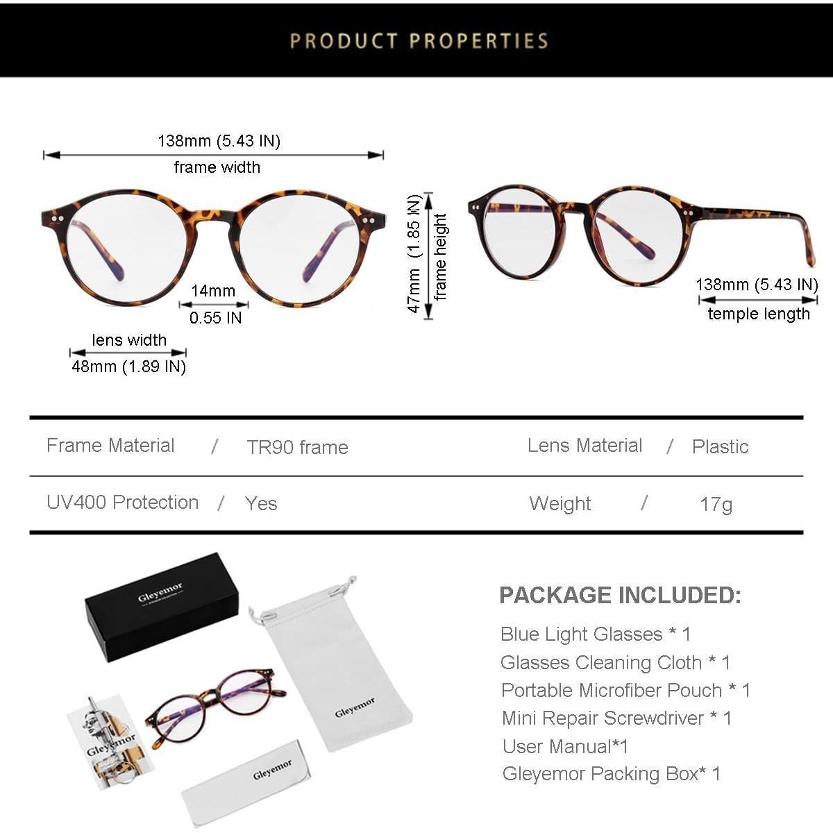 Gafas de Luz Azul Gleyemor GL5016 Unisex Montura Redonda