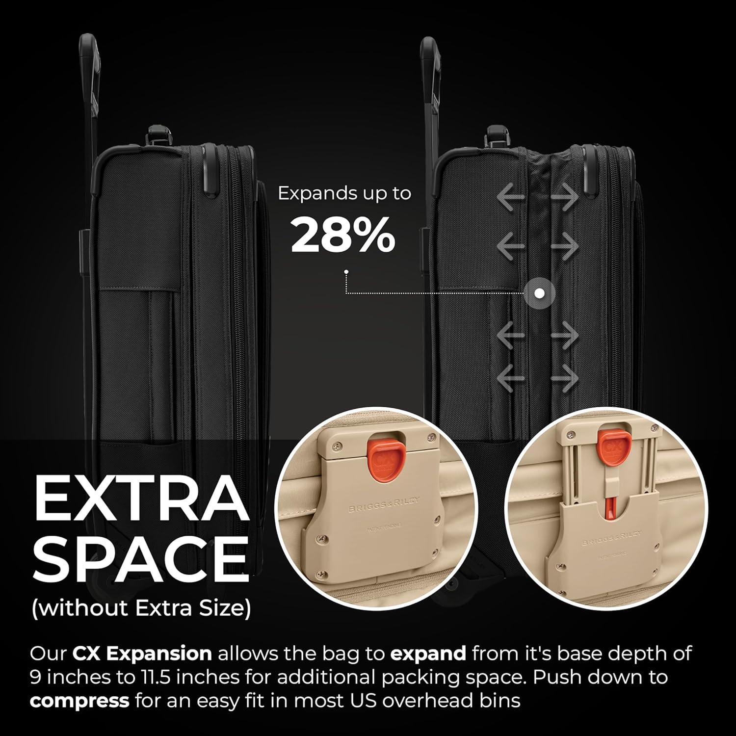 Maleta Expandible Briggs & Riley 56 cm con Carpeta de Ropa - Negro