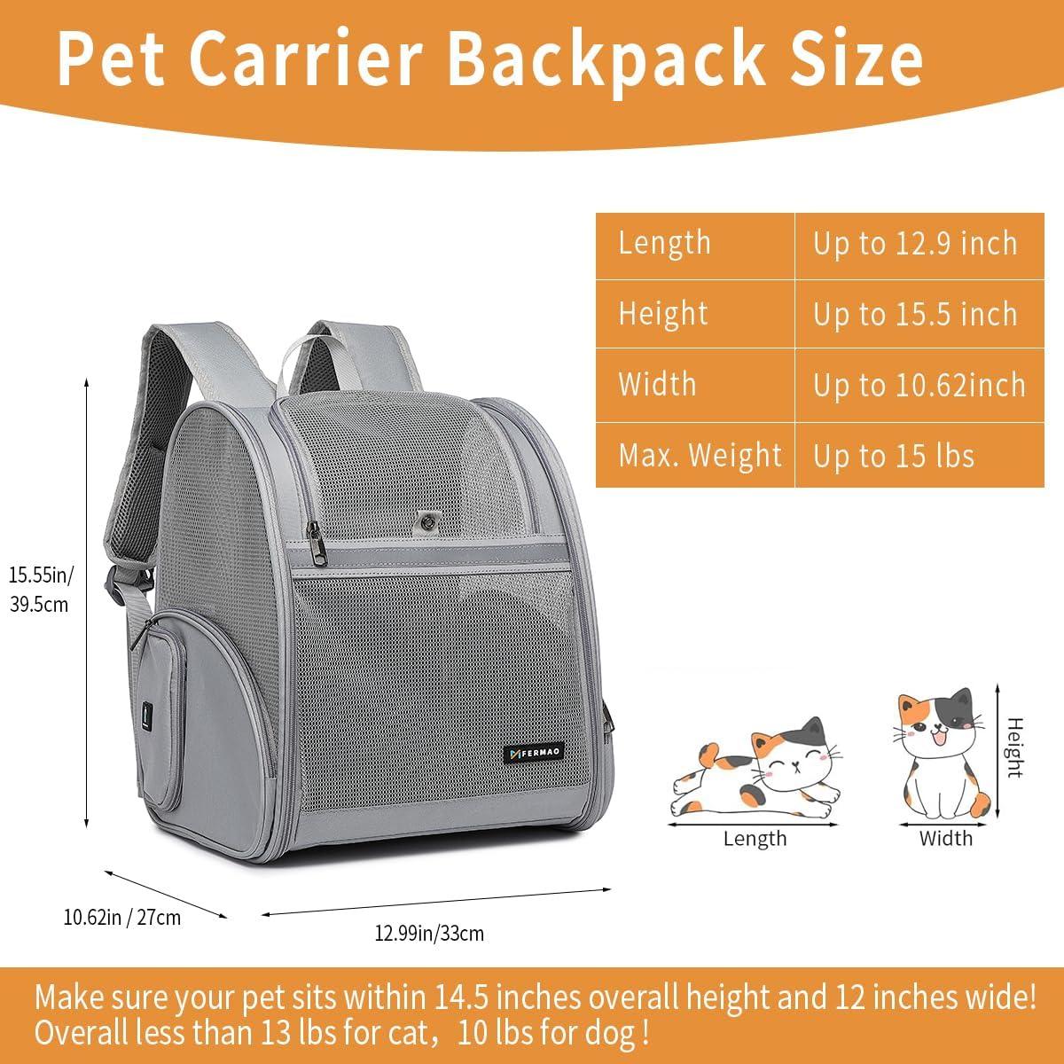 Mochila Transportadora para Gatos FERMAO Gris 6.8 kg