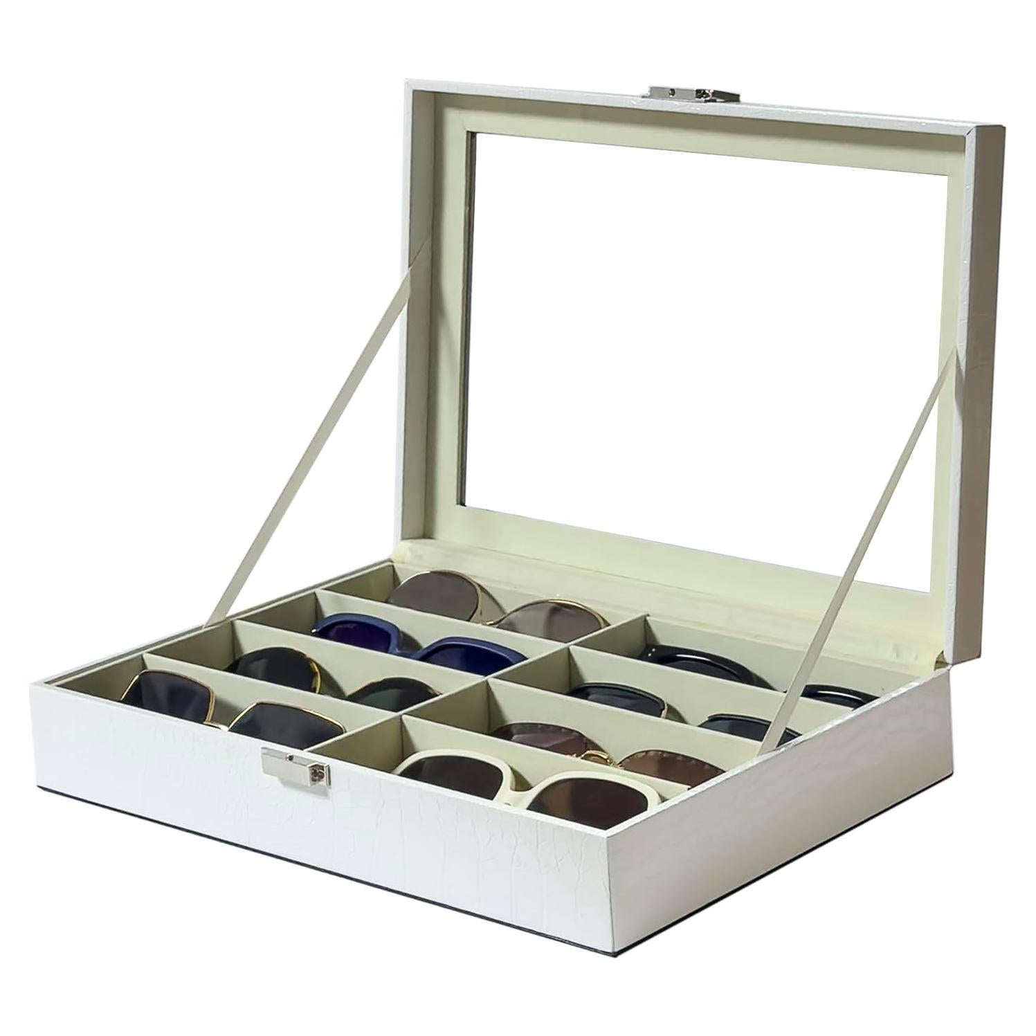 Organizador de Gafas de Sol Croco Blanco 8 Ranuras MDF
