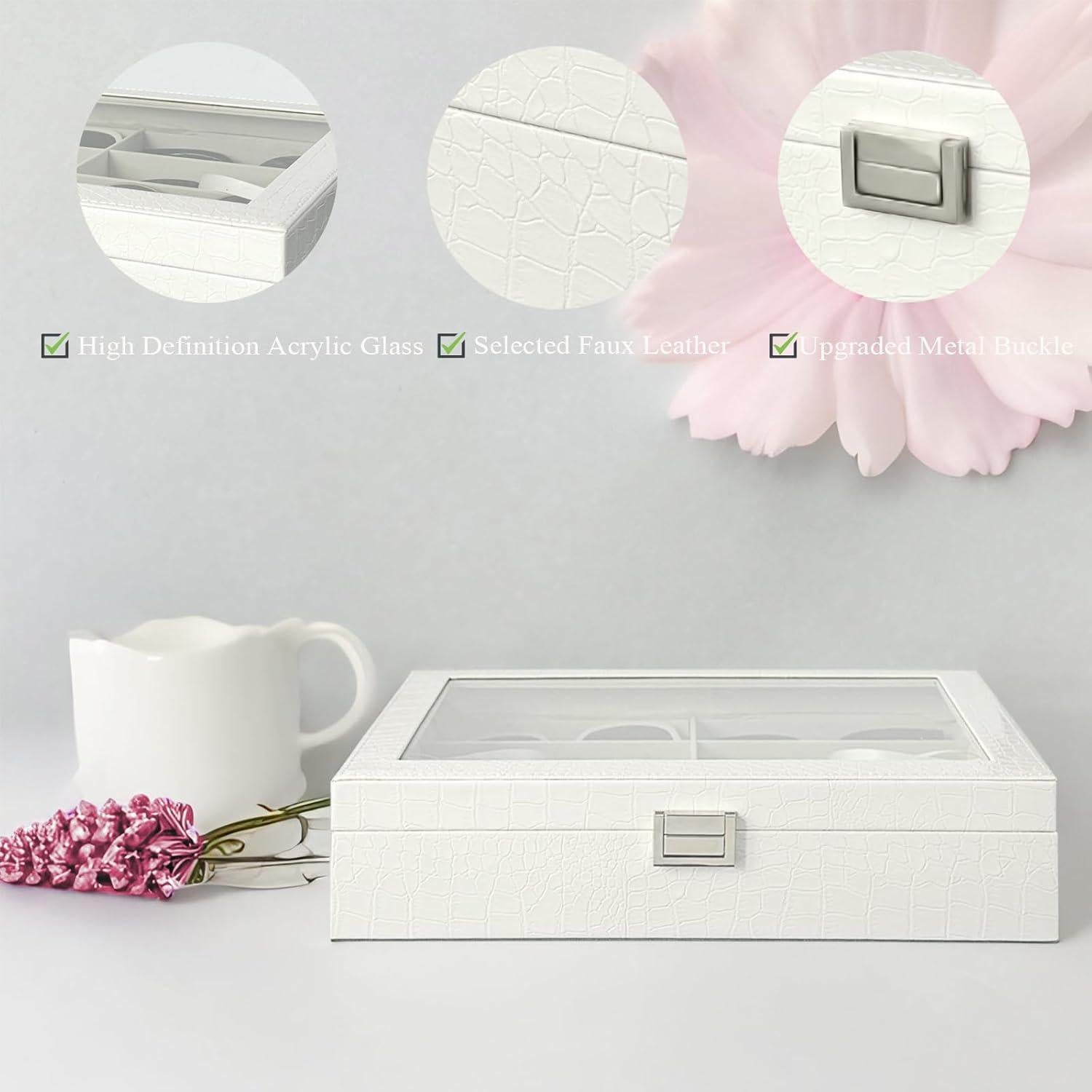 Organizador de Gafas de Sol Croco Blanco 8 Ranuras MDF