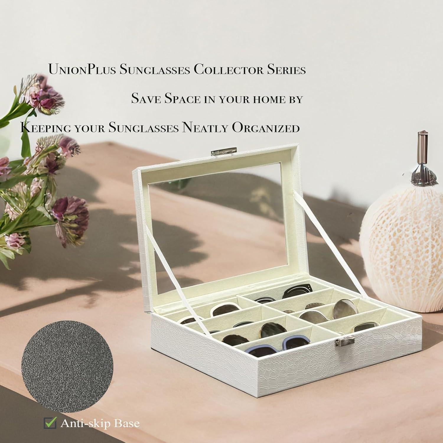 Organizador de Gafas de Sol Croco Blanco 8 Ranuras MDF