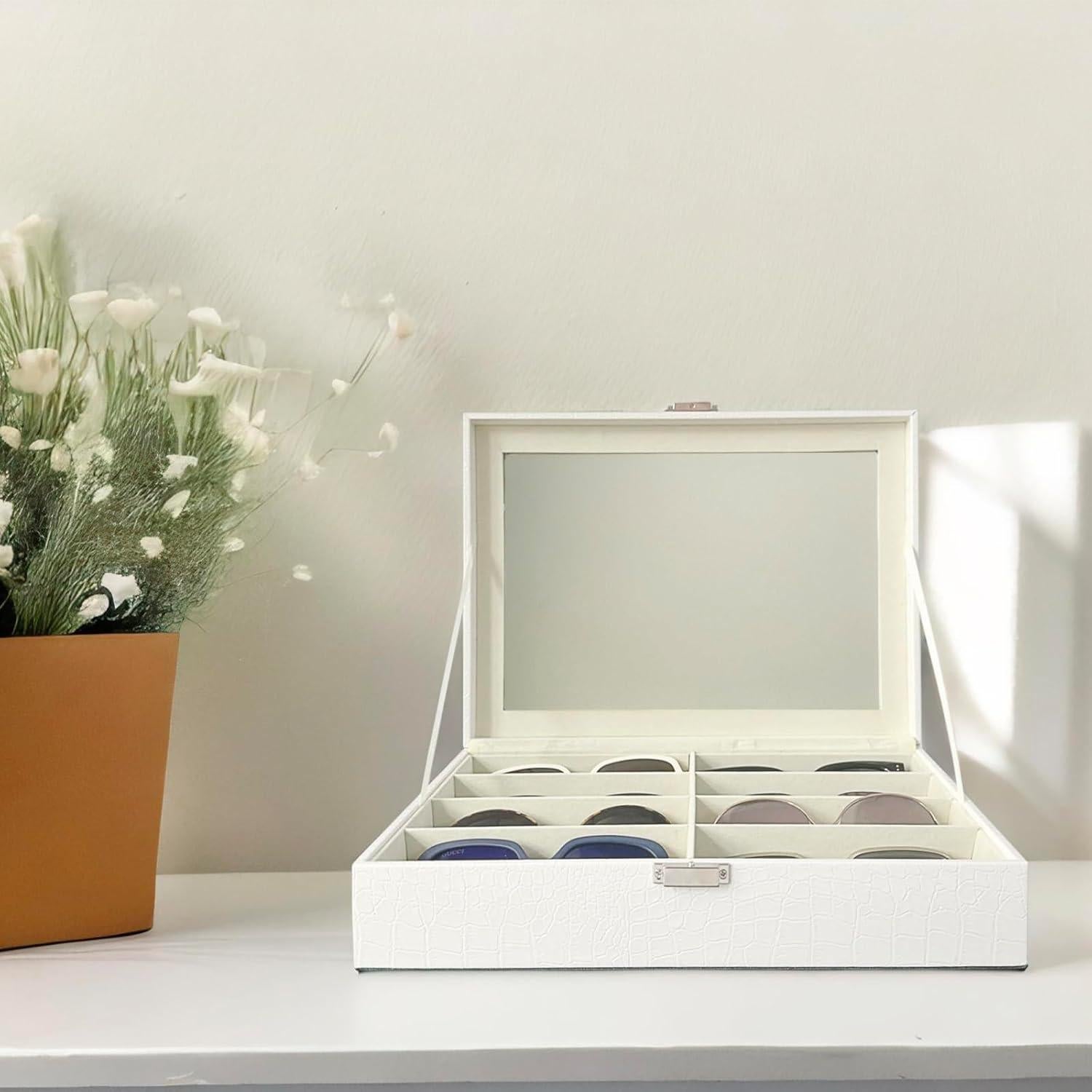 Organizador de Gafas de Sol Croco Blanco 8 Ranuras MDF