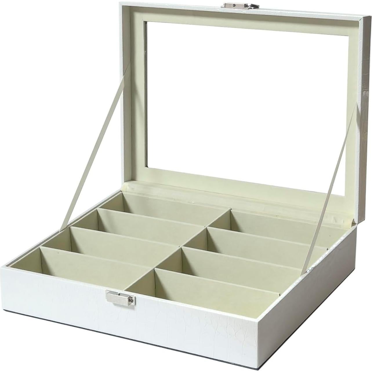Organizador de Gafas de Sol Croco Blanco 8 Ranuras MDF