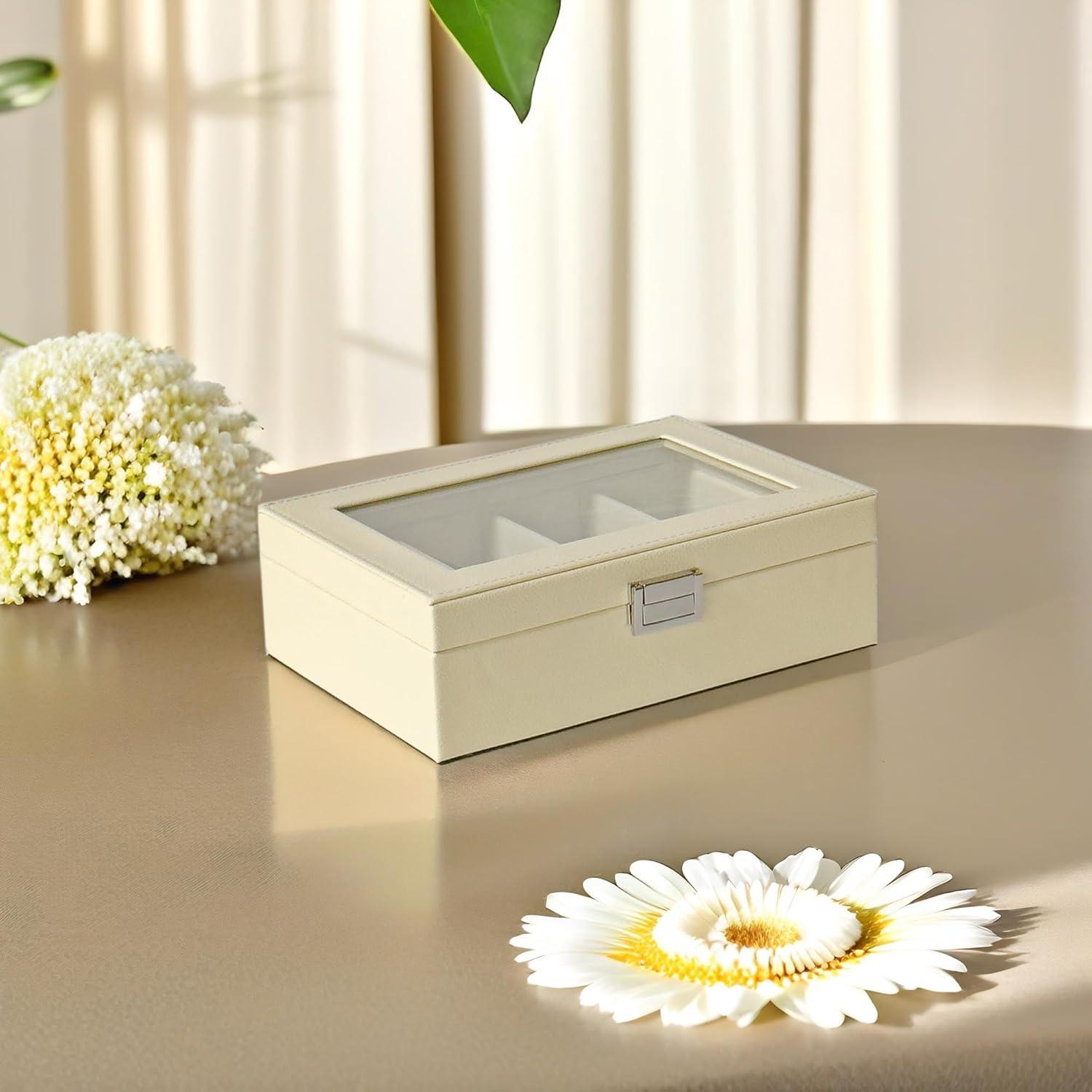 Organizador de Gafas de Sol Beige Lychee 4 Ranuras