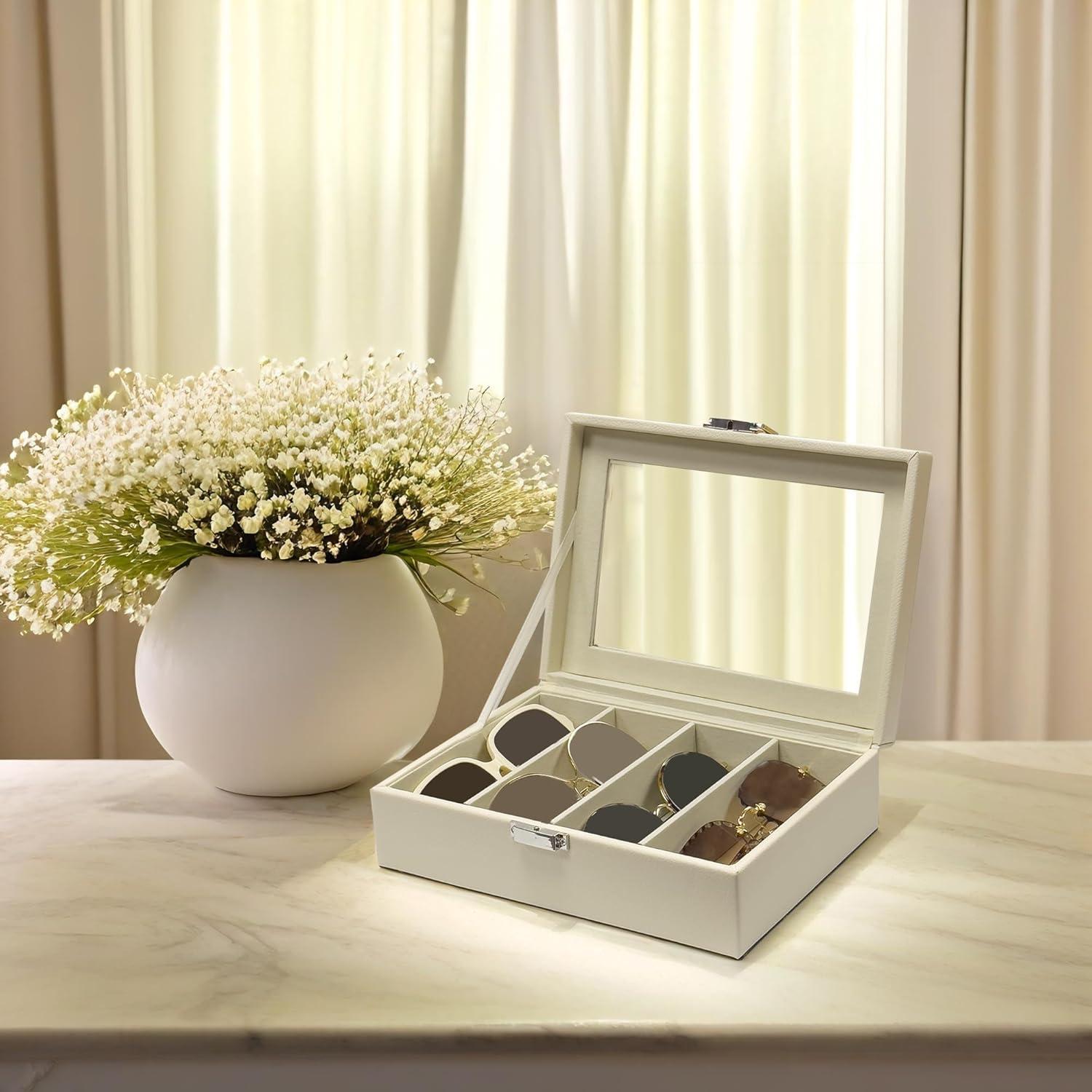 Organizador de Gafas de Sol Beige Lychee 4 Ranuras