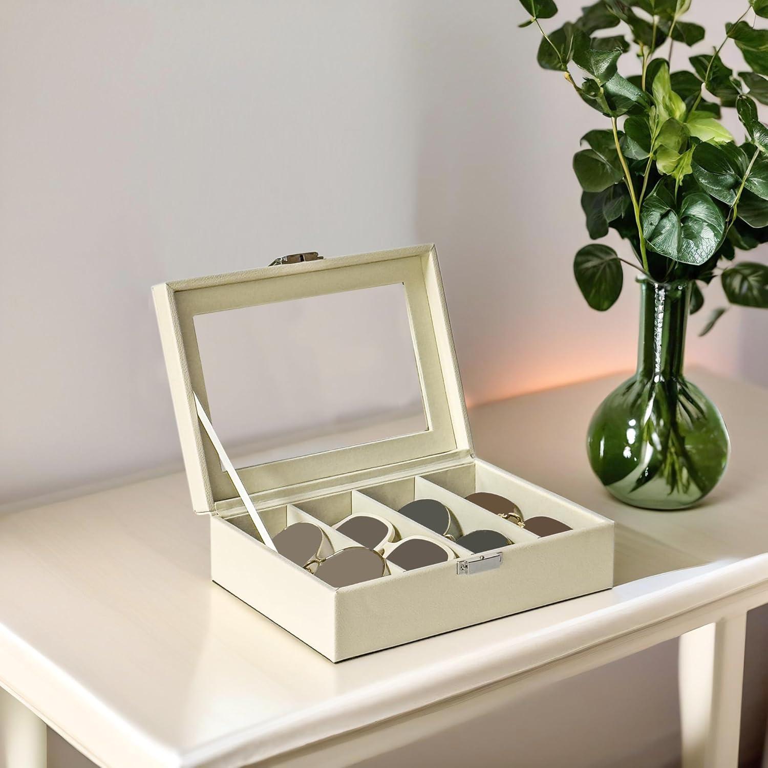 Organizador de Gafas de Sol Beige Lychee 4 Ranuras