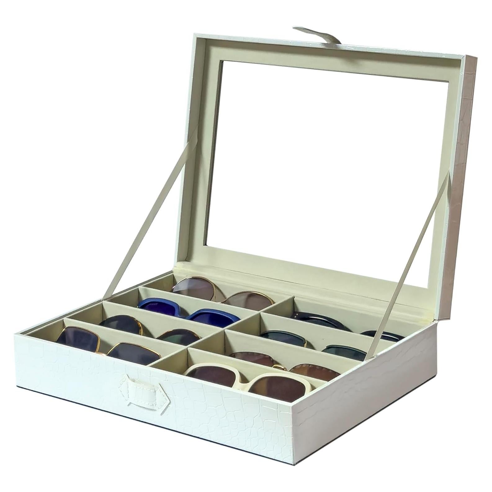 Organizador de Gafas de Sol Croco Blanco 8 Ranuras