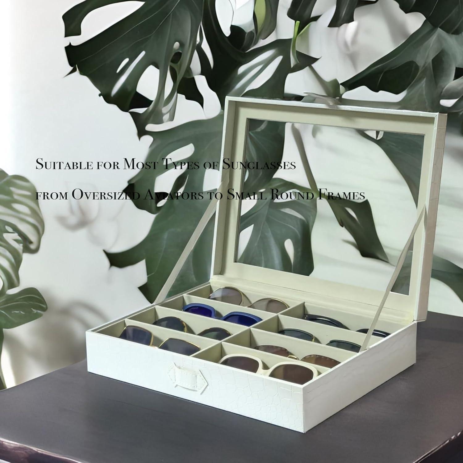 Organizador de Gafas de Sol Croco Blanco 8 Ranuras