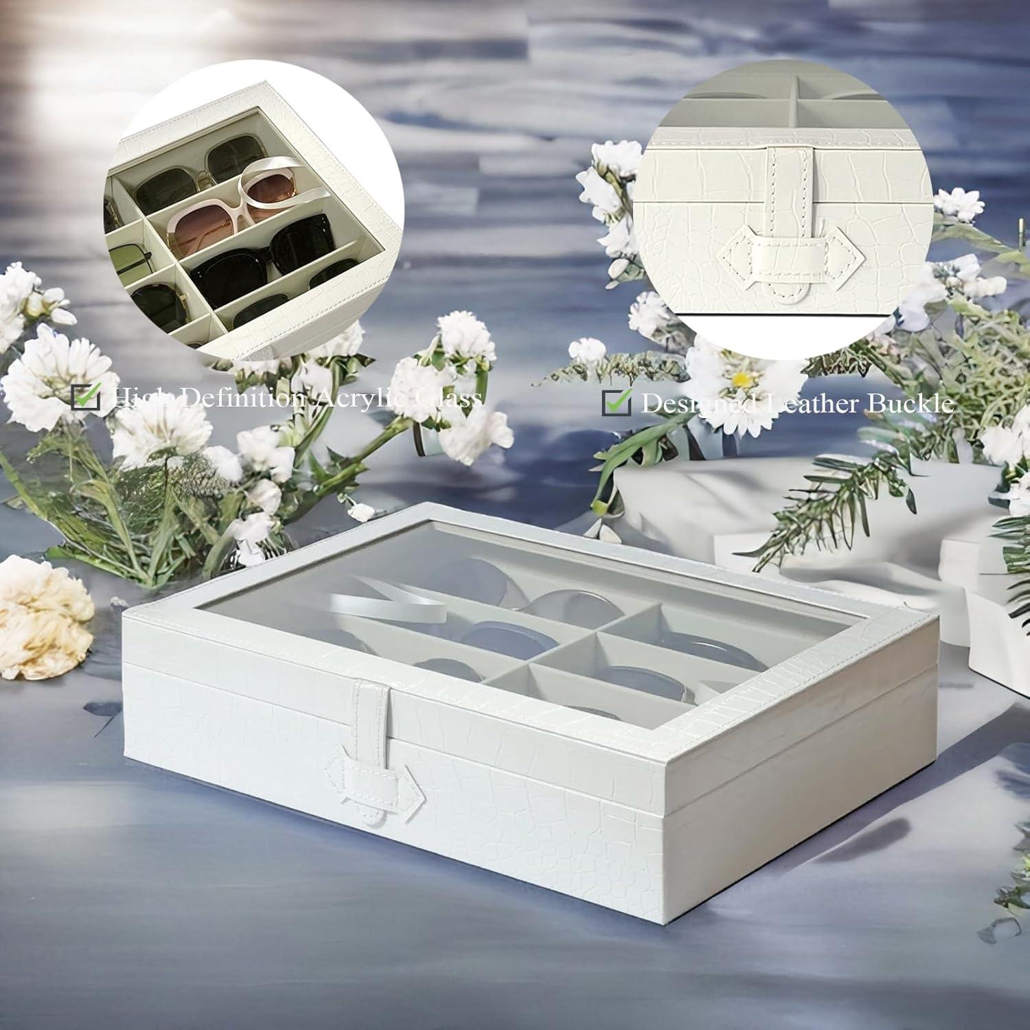 Organizador de Gafas de Sol Croco Blanco 8 Ranuras