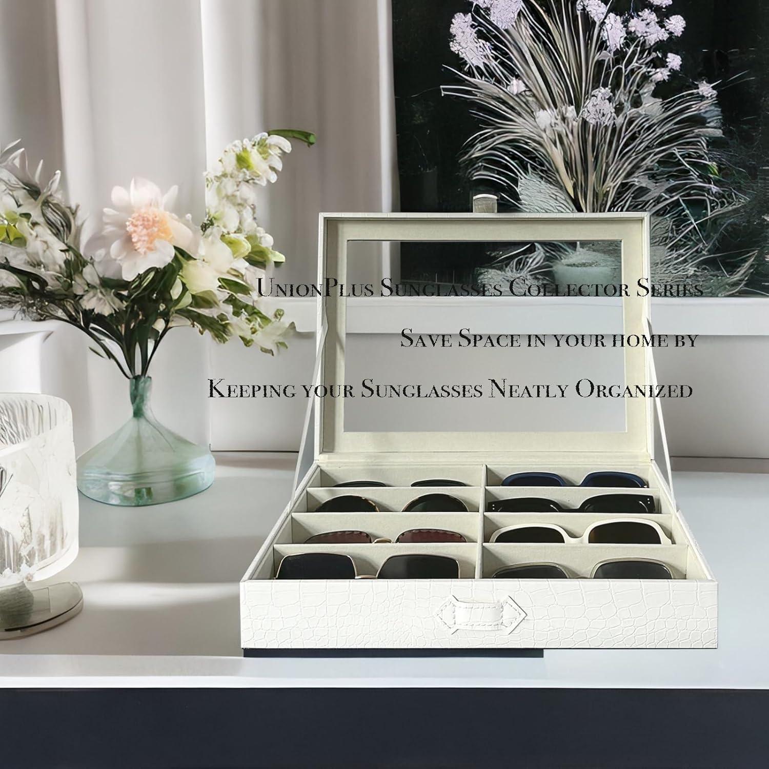 Organizador de Gafas de Sol Croco Blanco 8 Ranuras