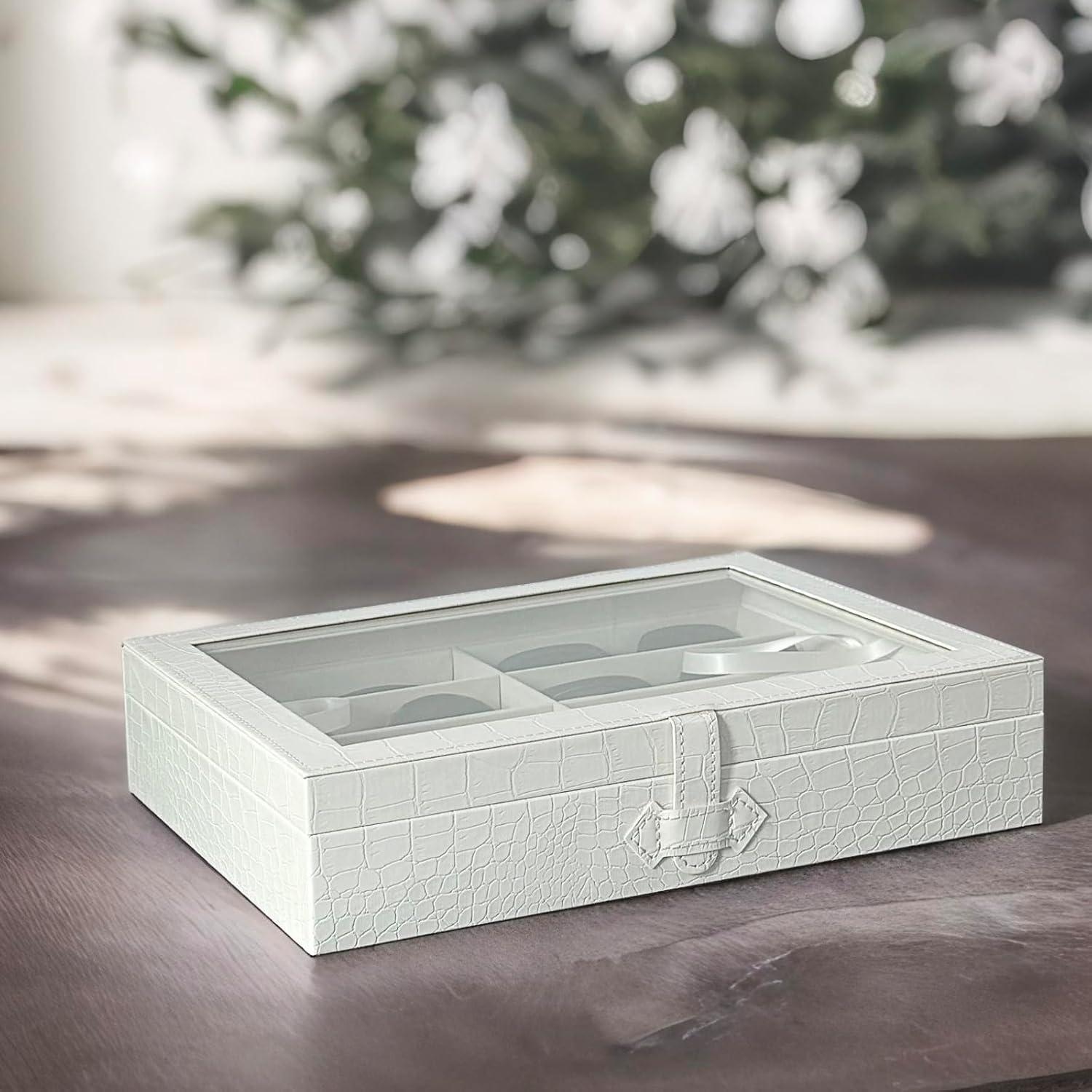 Organizador de Gafas de Sol Croco Blanco 8 Ranuras