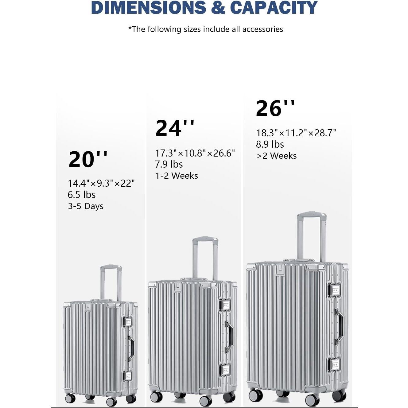 Maleta de Mano HotWay 20 Pulgadas Aluminio y PC Plata