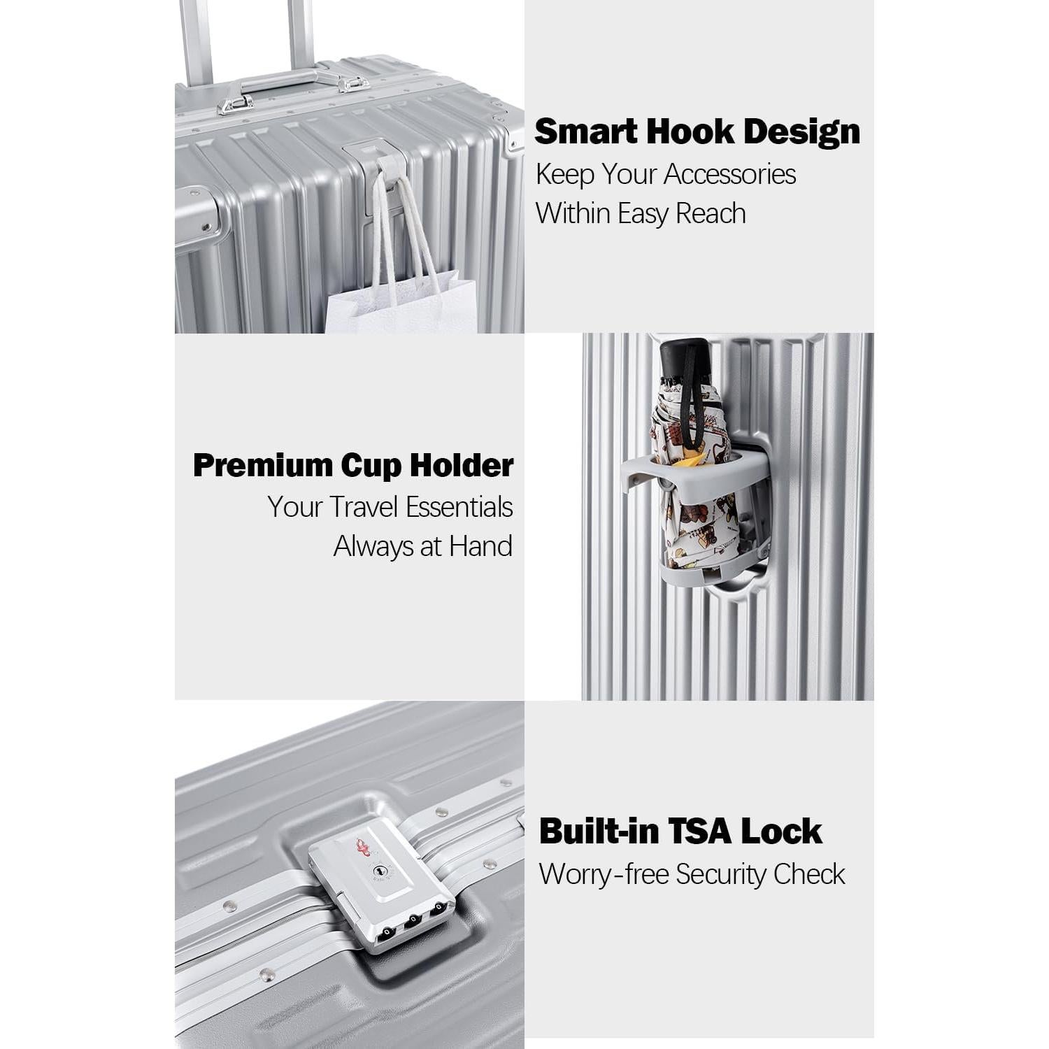 Maleta de Mano HotWay 20 Pulgadas Aluminio y PC Plata