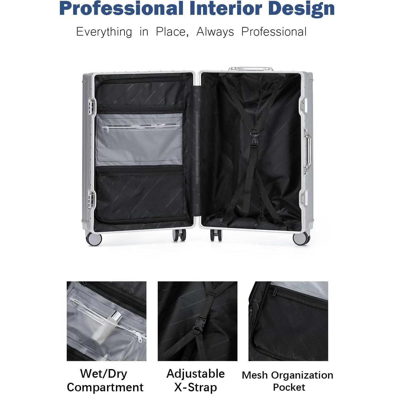 Maleta de Mano HotWay 20 Pulgadas Aluminio y PC Plata