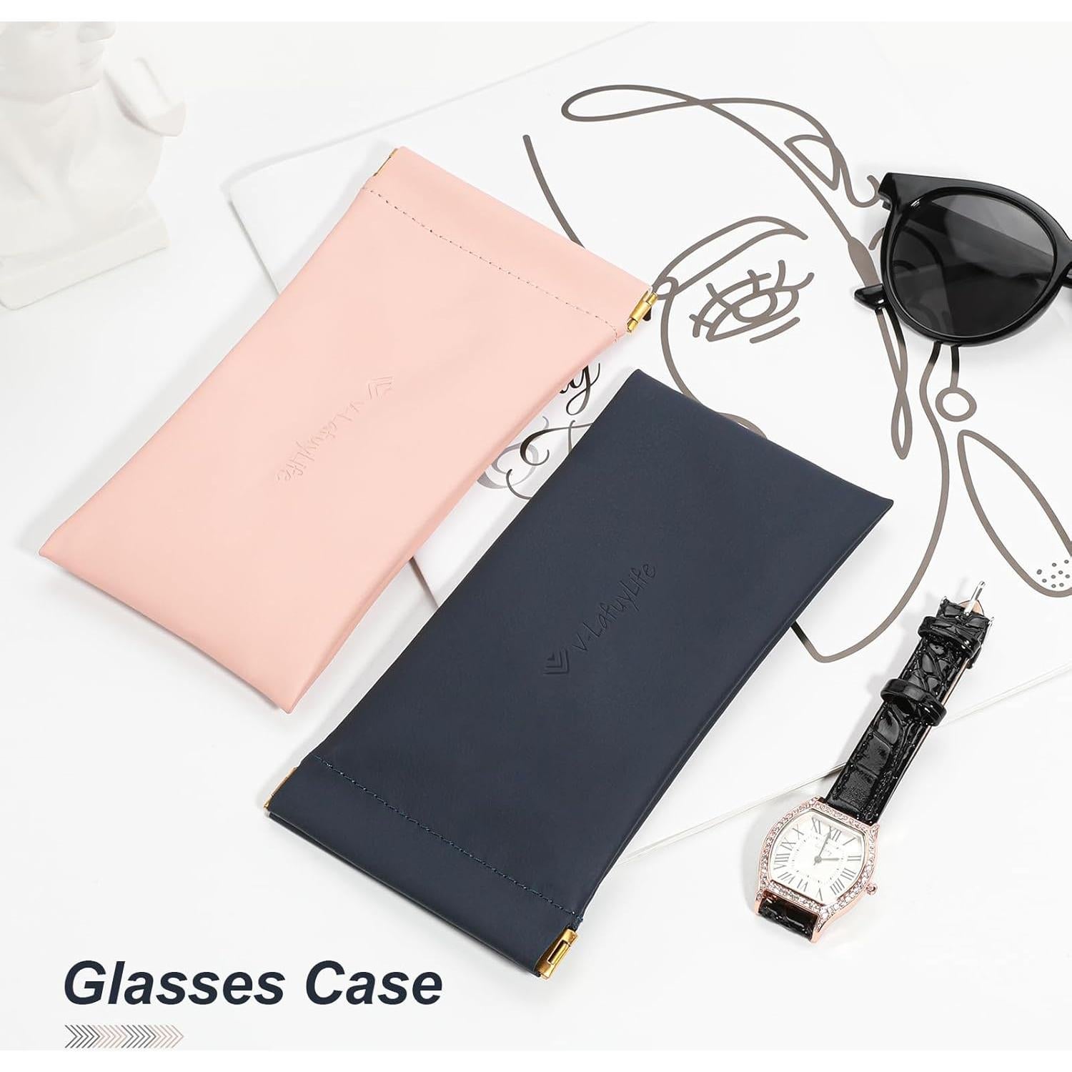 Estuche para Gafas Suave 2 Pack - Cuero PU Rosa/Azul