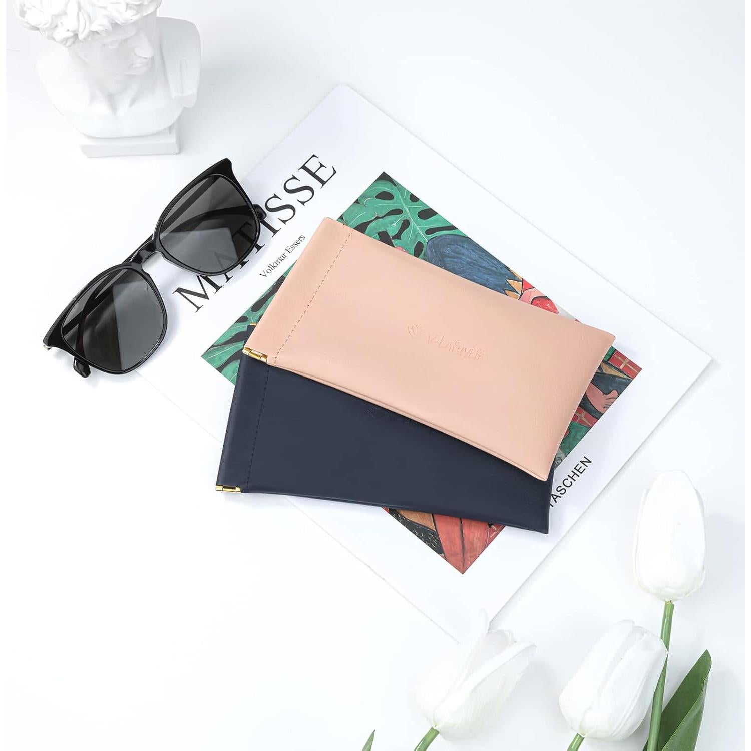 Estuche para Gafas Suave 2 Pack - Cuero PU Rosa/Azul