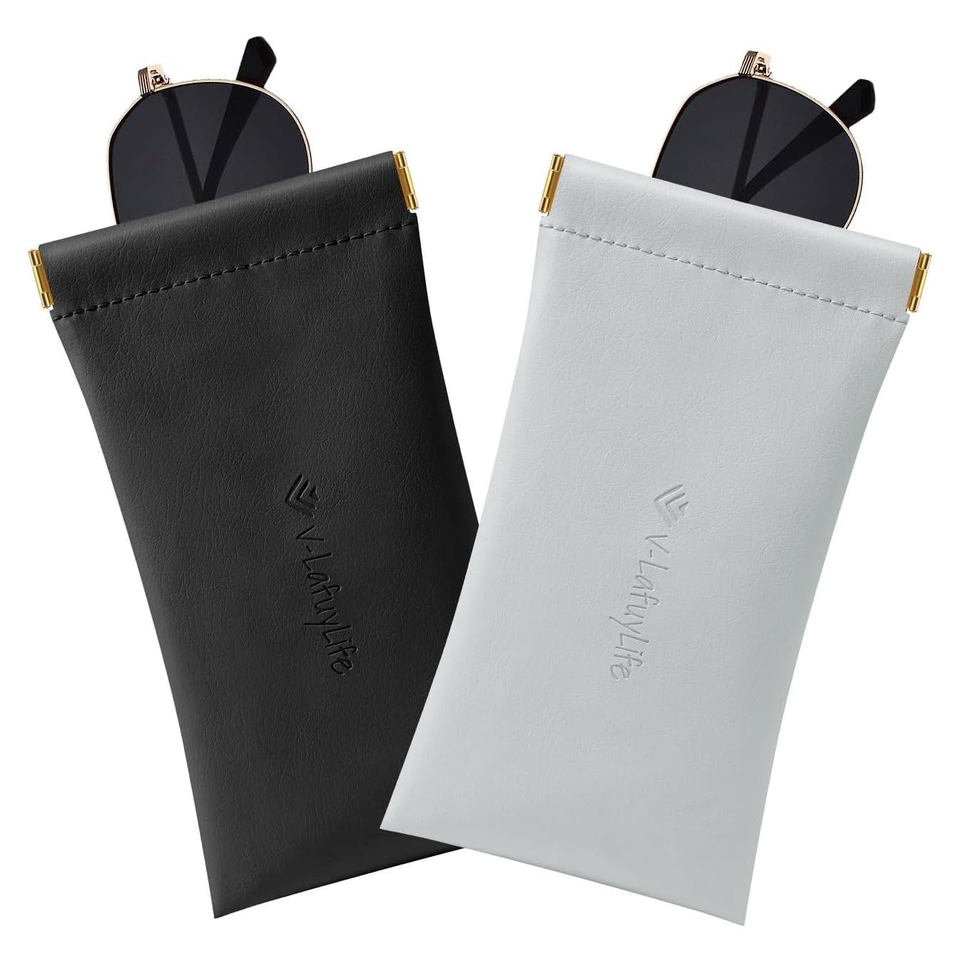 Estuche para Gafas Suave 2 Pack - Cuero PU Negro y Gris
