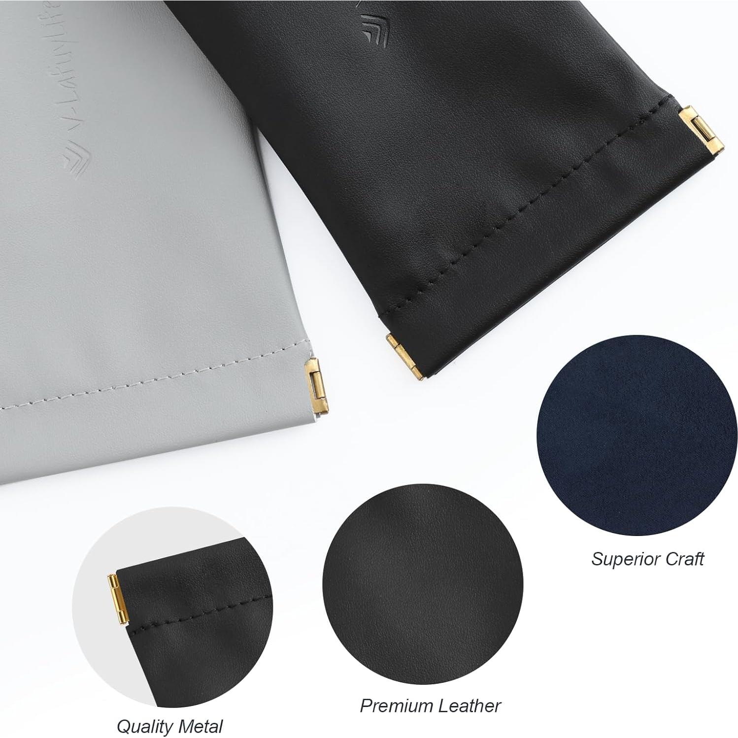 Estuche para Gafas Suave 2 Pack - Cuero PU Negro y Gris