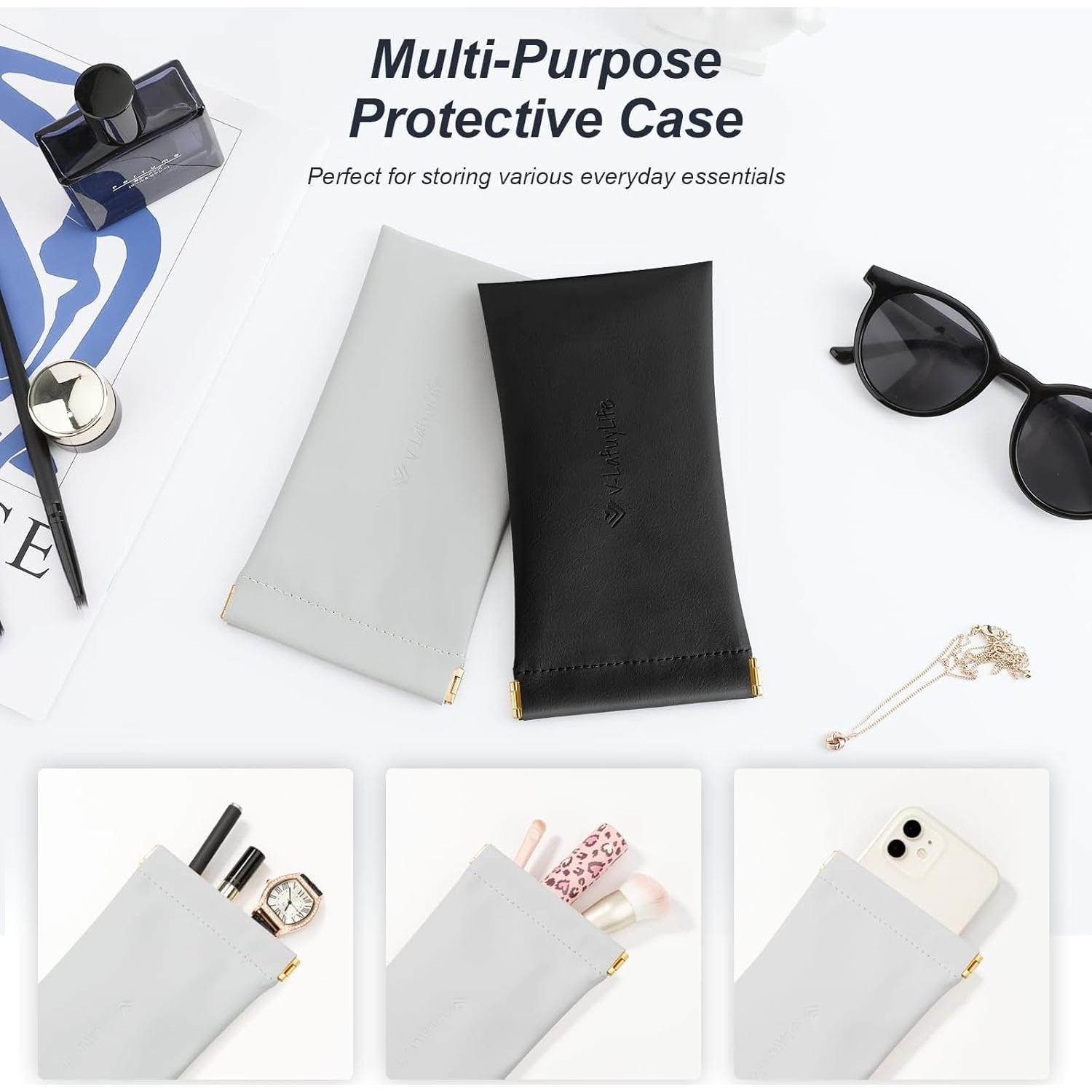 Estuche para Gafas Suave 2 Pack - Cuero PU Negro y Gris