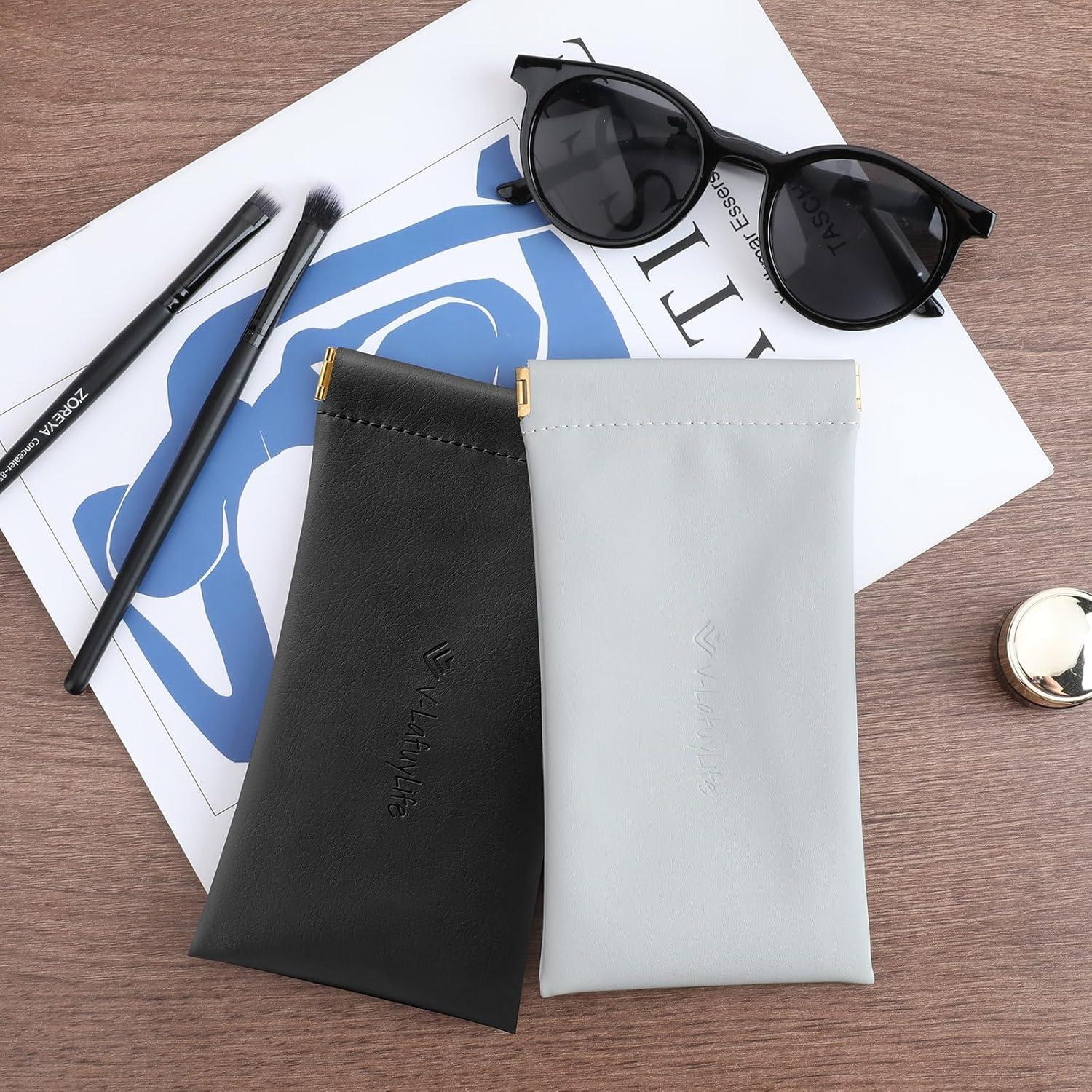Estuche para Gafas Suave 2 Pack - Cuero PU Negro y Gris