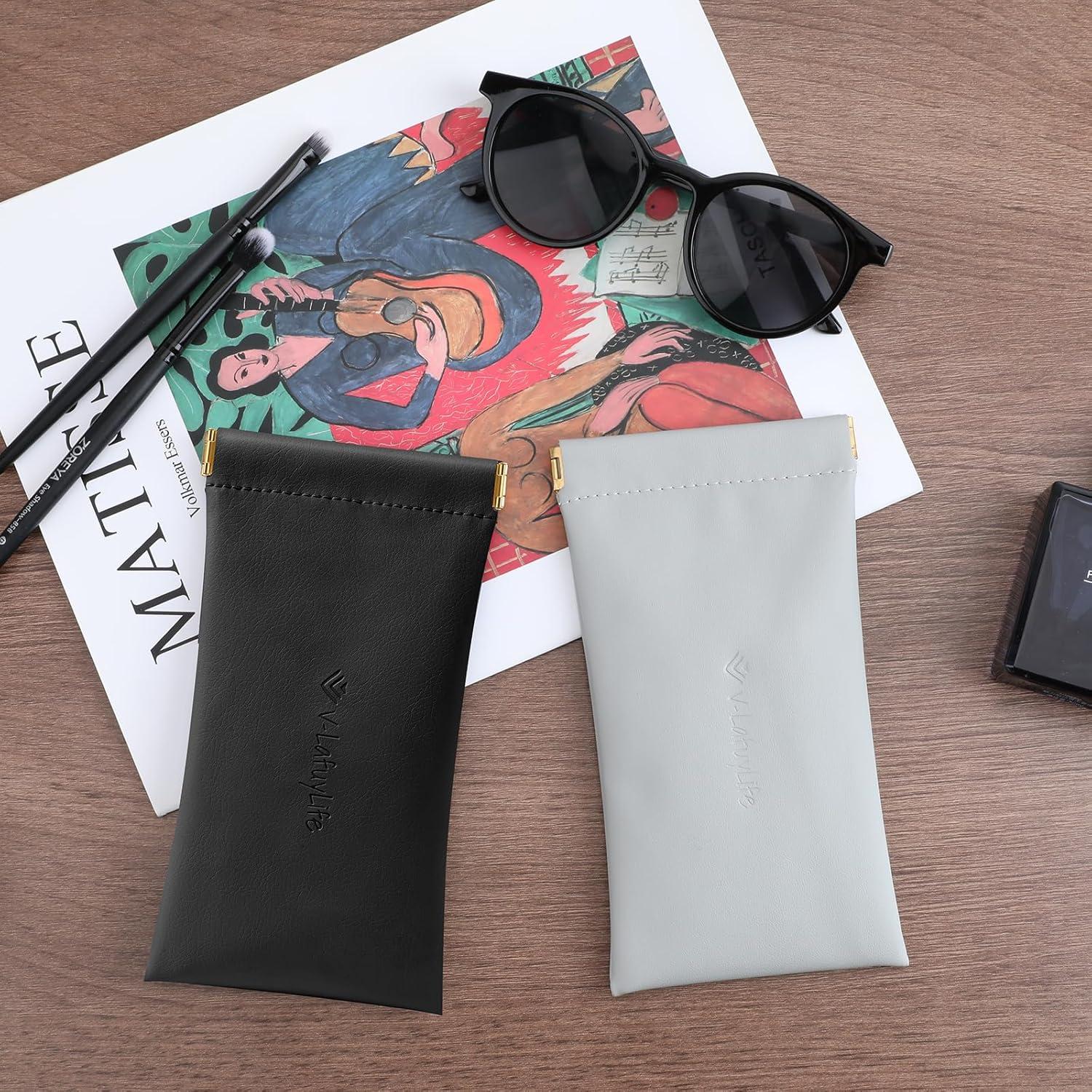 Estuche para Gafas Suave 2 Pack - Cuero PU Negro y Gris