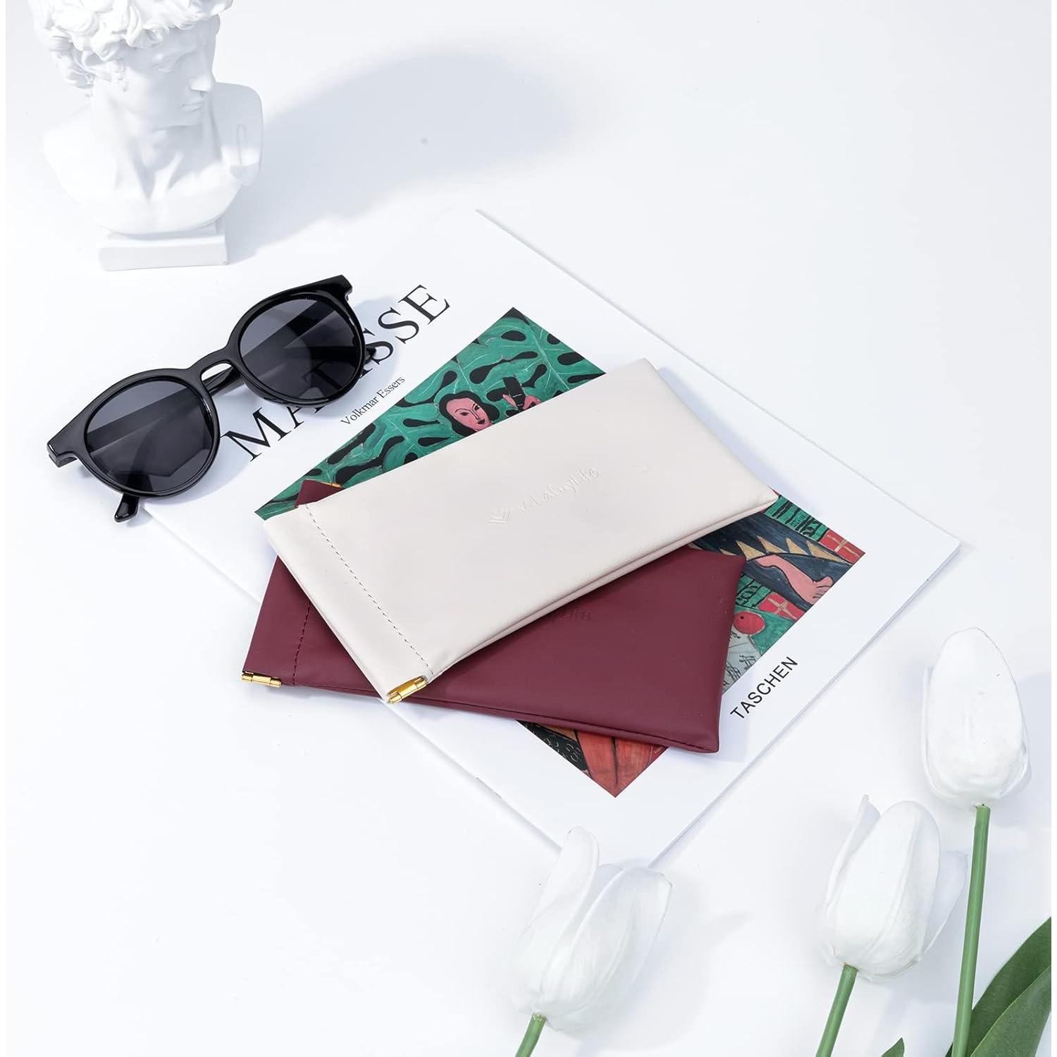 Estuche para Gafas Suave 2 Pack - Cuero Beige y Marrón