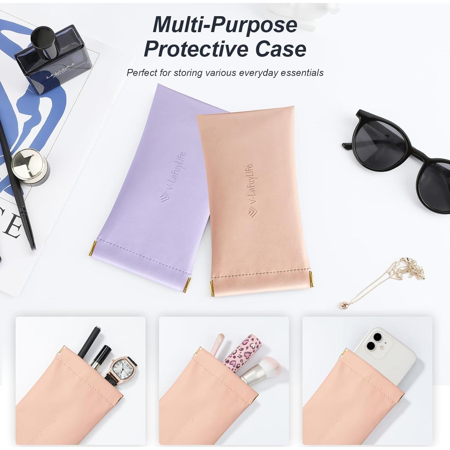 Estuche para Gafas Suave 2 Pack - Cuero Rosa y Púrpura