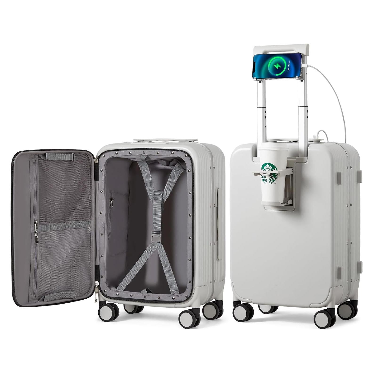 Maleta de Mano Mixi 20 Pulgadas Blanco Humo con Cargador USB