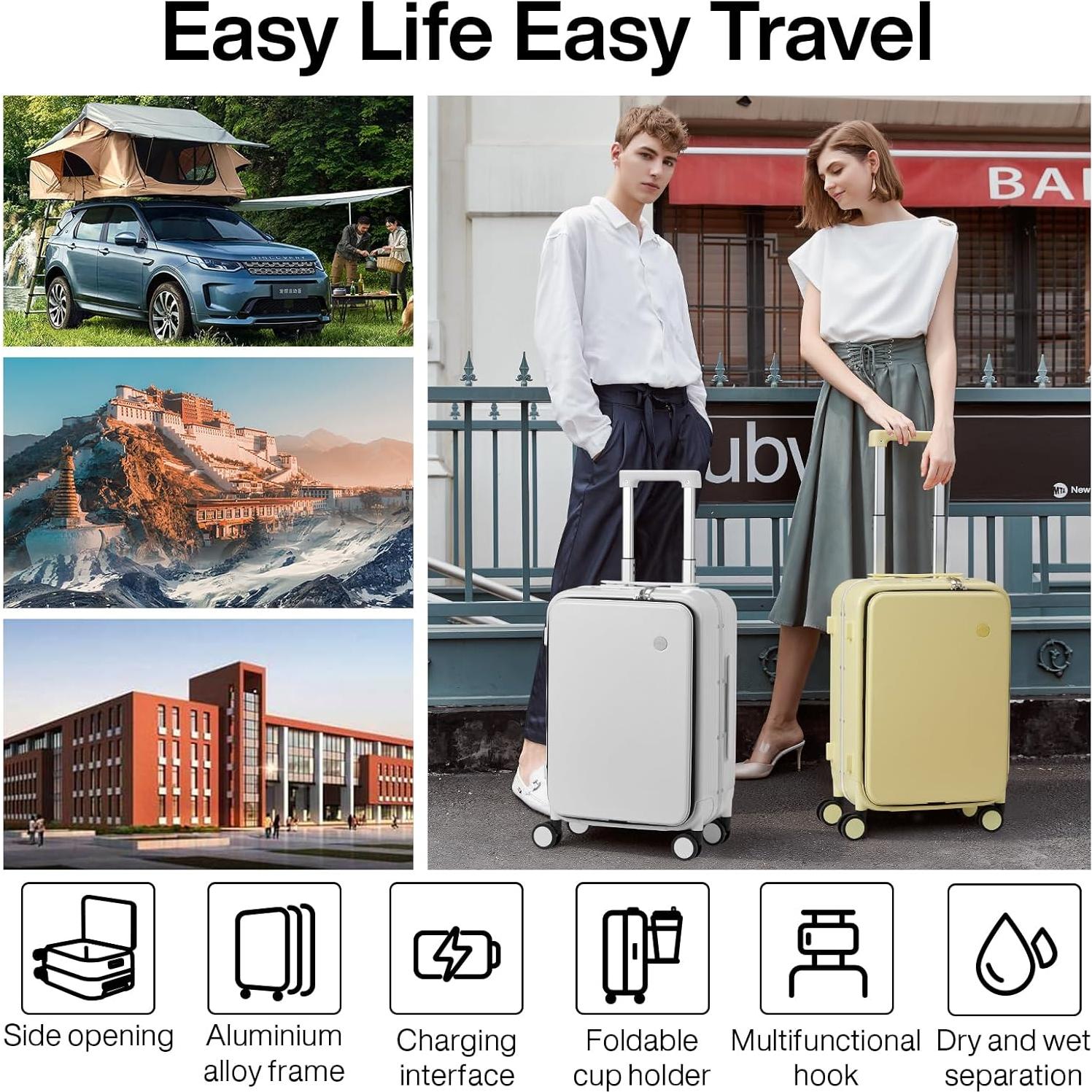 Maleta de Mano Mixi 20 Pulgadas Blanco Humo con Cargador USB