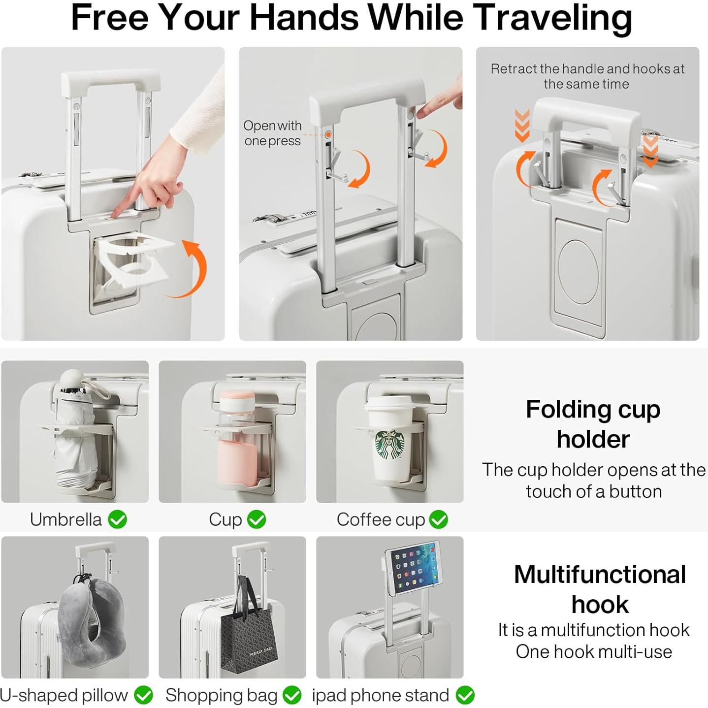 Maleta de Mano Mixi 20 Pulgadas Blanco Humo con Cargador USB