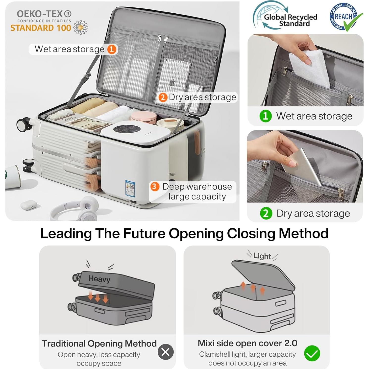 Maleta de Mano Mixi 20 Pulgadas Blanco Humo con Cargador USB