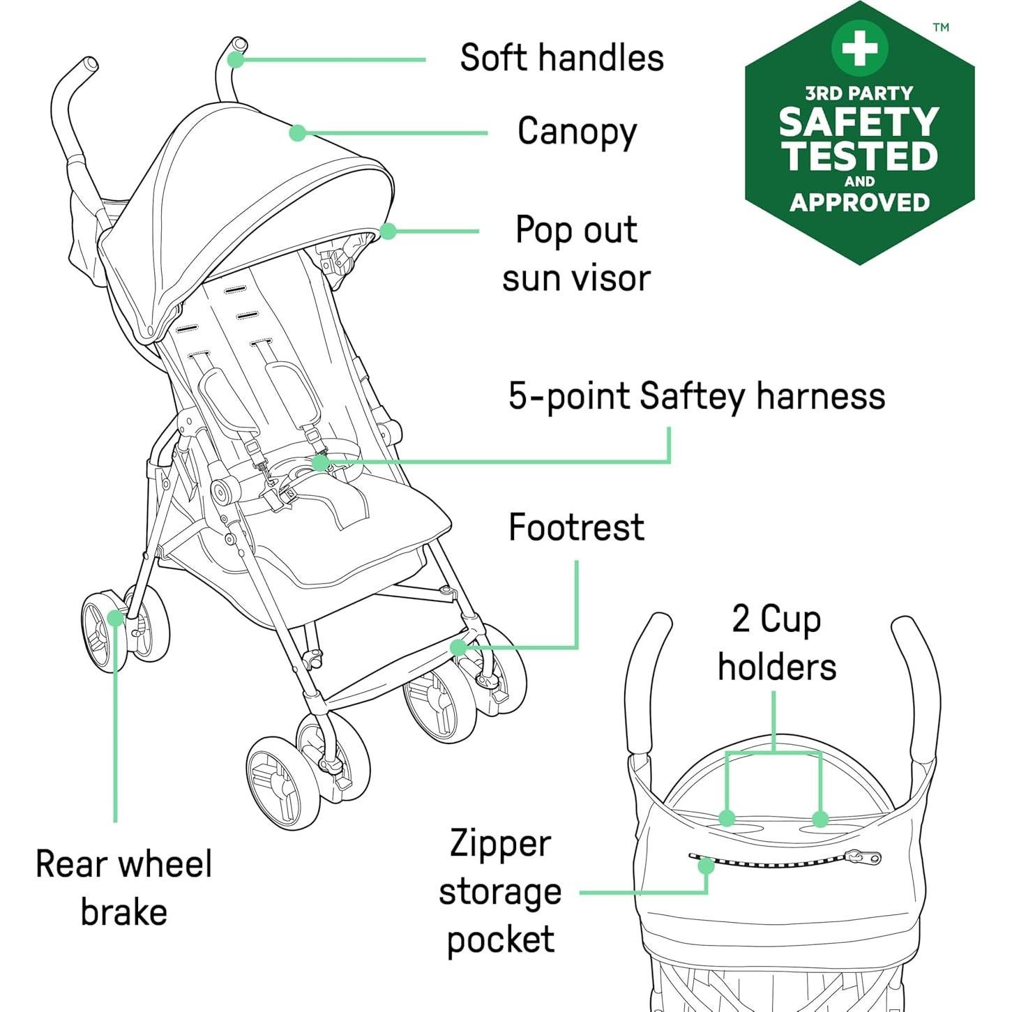 Carrito de Paseo Ingenuity 3Dmini - Ligero y Plegable, Gris