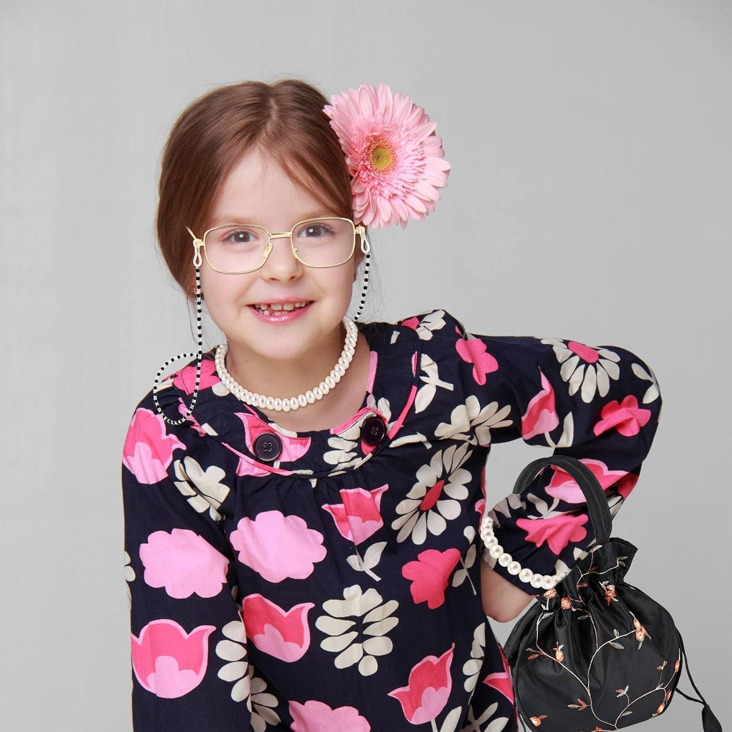 Disfraz de Anciana 5 Piezas Gafas Collar Pulsera