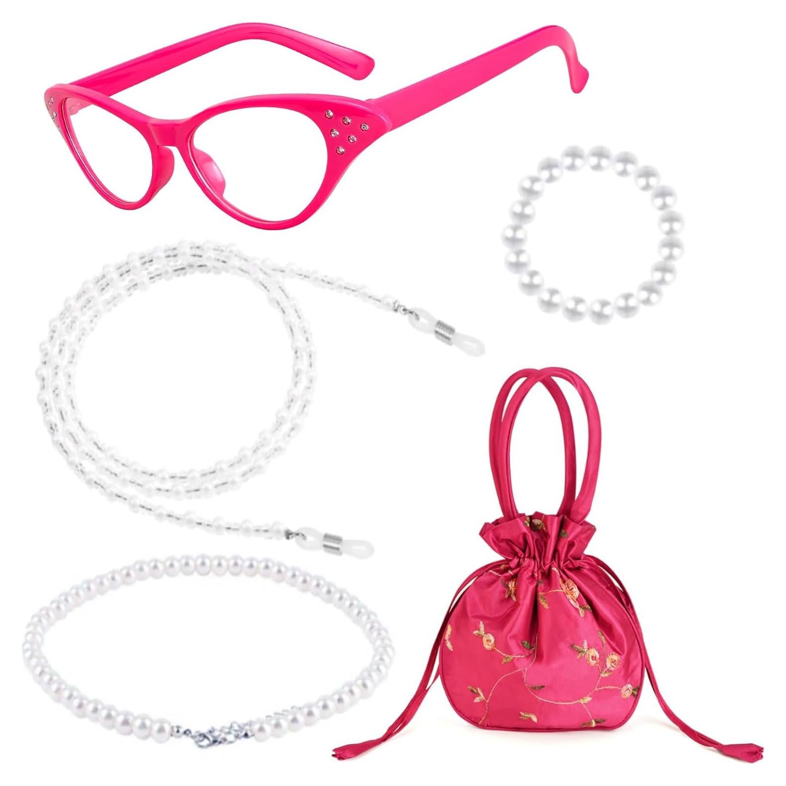 Disfraz de Anciana 5 Piezas con Gafas y Accesorios