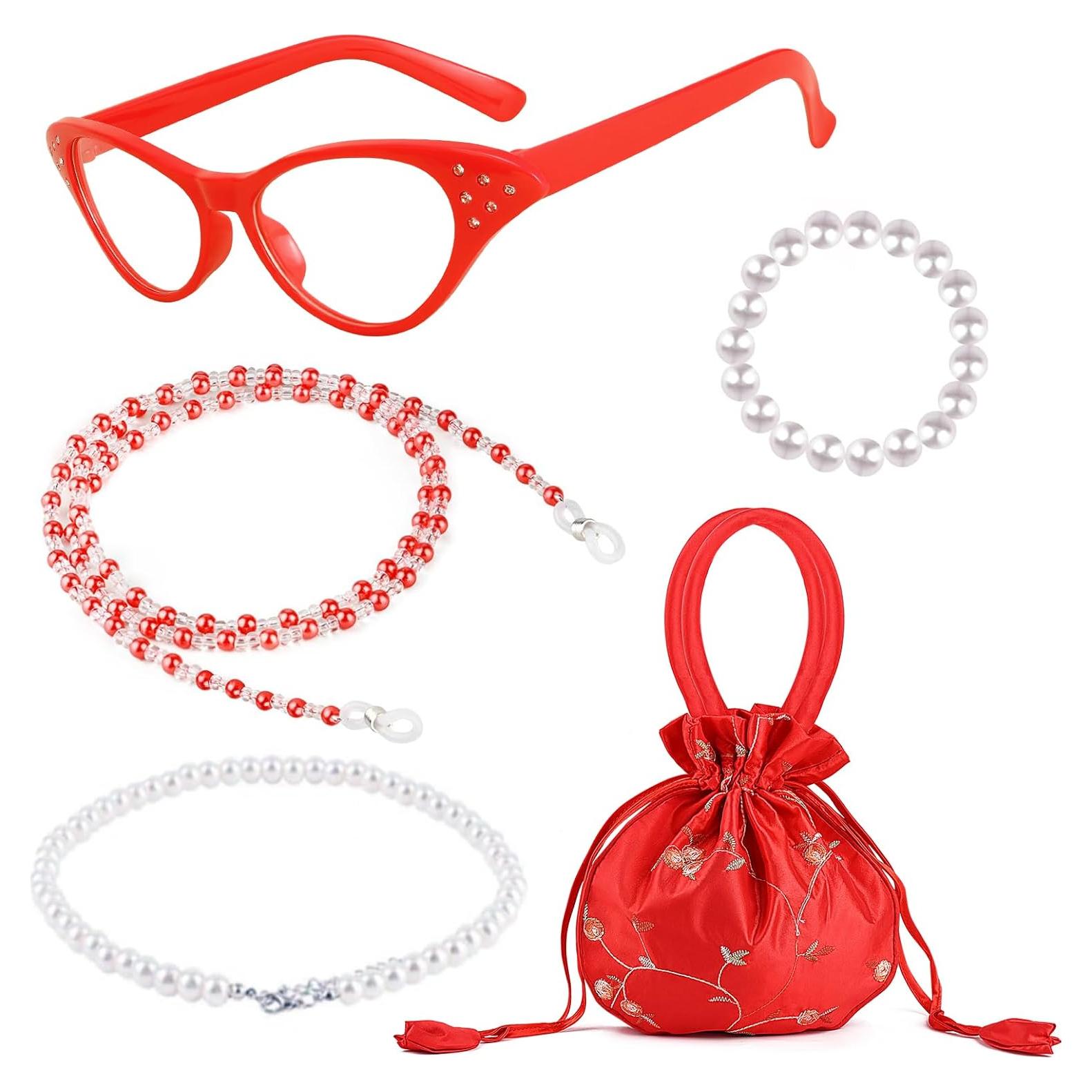 Disfraz de anciana 5 piezas con gafas y accesorios